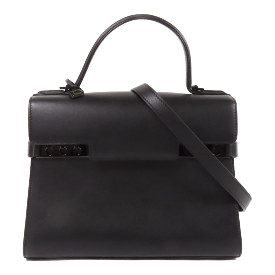 Delvaux Tempete MM Black Calfskin 2way Shoulder Bag: Delvaux Tempete MM Black Calfskin 2way Shoulder Bag This Delvaux Tempete MM is a versatile 2-way shoulder bag crafted from premium black calfskin leather. Designed for women, it features a sleek and s