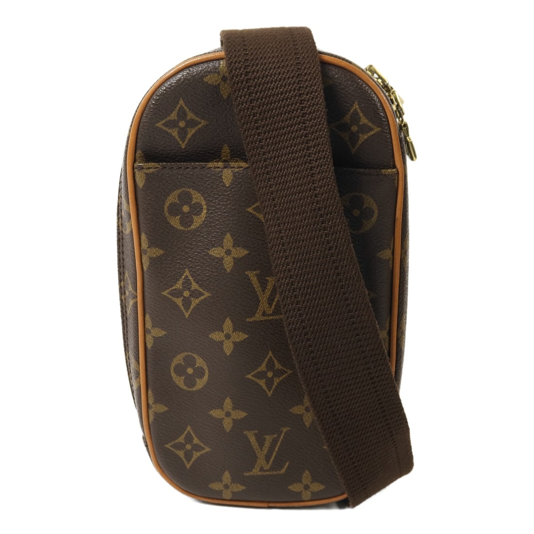 Louis Vuitton Pochette Gange Monogram Canvas Waist Bag with Gold Hardware: Louis Vuitton Pochette Gange Monogram Canvas Waist Bag with Gold Hardware This Louis Vuitton Pochette Gange waist bag features a brown monogram PVC coated canvas exterior and is designed as a versatil