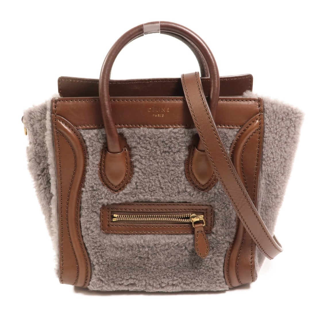 Nano Luggage Grey Shearling Shoulder Bag Calfskin Leather by CELINE (1 of 17)