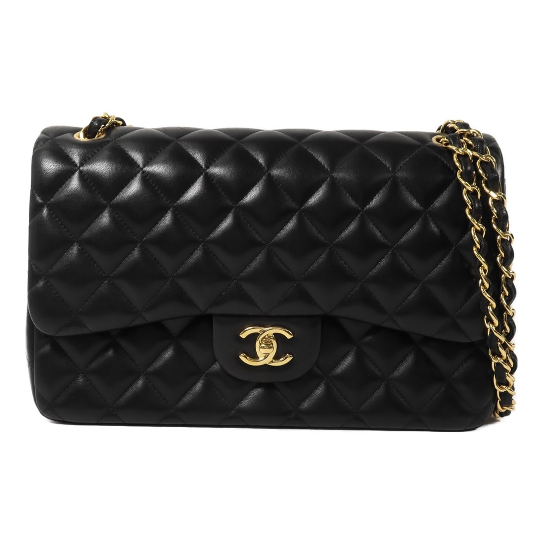 CHANEL Classic Chain Shoulder Bag Black Lambskin GHW A58600: CHANEL Classic Chain Shoulder Bag Black Lambskin GHW A58600 This CHANEL CC Large Classic Chain Shoulder Bag features luxurious black lambskin leather and gold-tone hardware. Designed for women, it off