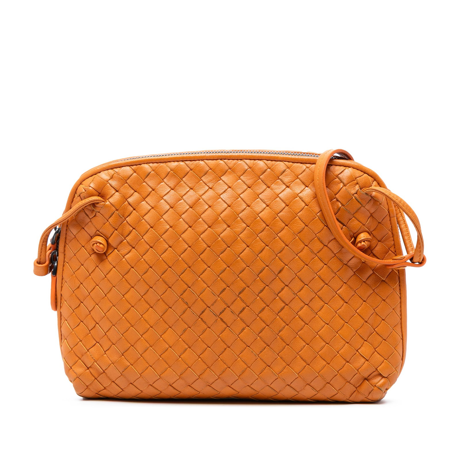 Bottega Veneta Nappa Intrecciato Nodini Crossbody Bag Orange Leather: Bottega Veneta Nappa Intrecciato Nodini Crossbody Bag Orange Leather Introducing the Bottega Veneta Nappa Intrecciato Nodini Crossbody, a stylish and functional bag crafted from exquisite woven leathe