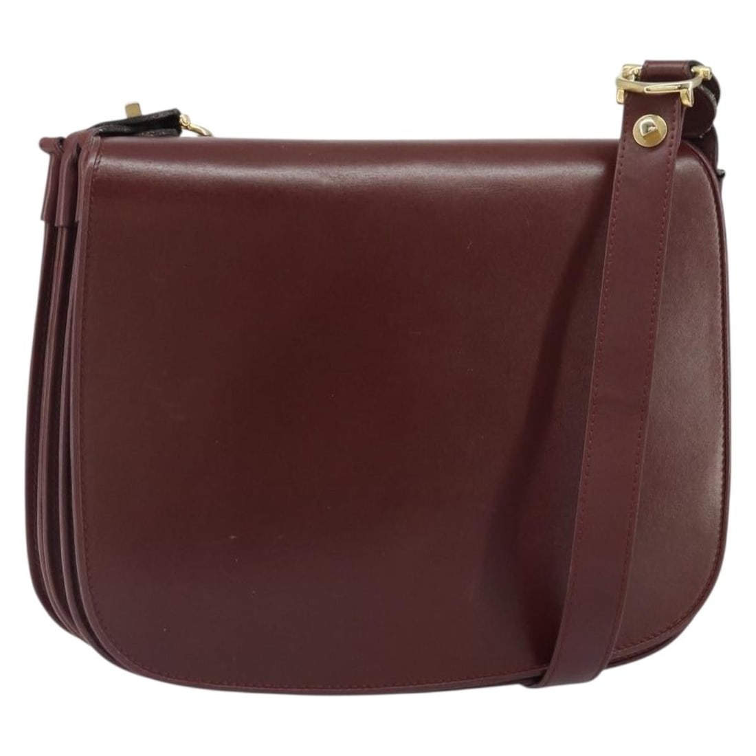 Burgundy Leather Must de Cartier Shoulder Bag for Women: Burgundy Leather Must de Cartier Shoulder Bag for Women This Must de Cartier shoulder bag is crafted from burgundy leather and designed for women. The bag, made in Italy, features a structured silhoue