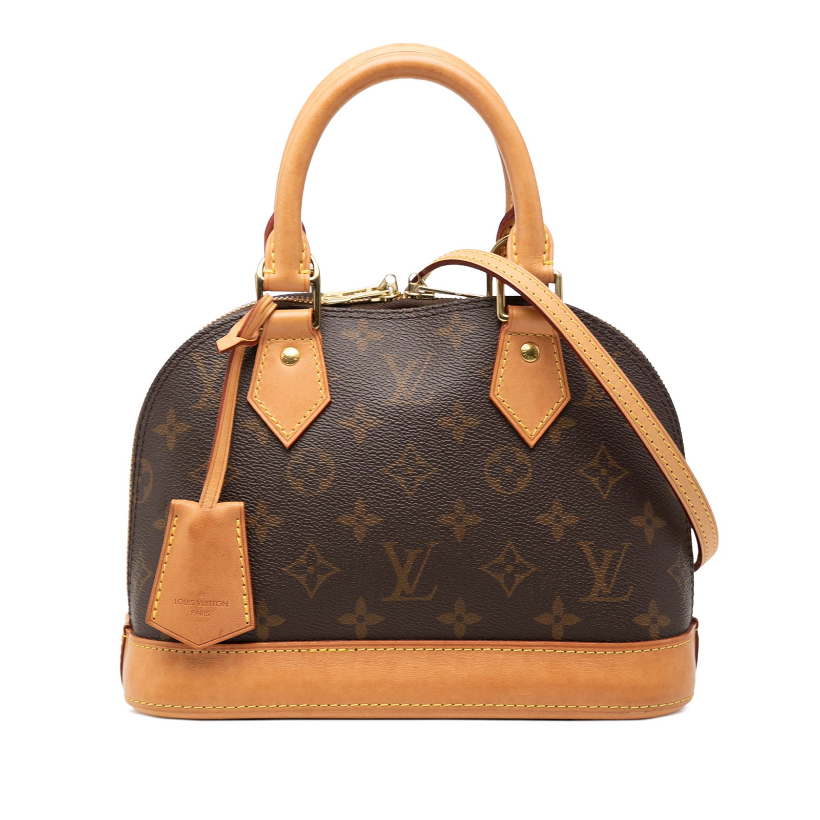 Louis Vuitton Alma BB Monogram Canvas Bag: Louis Vuitton Alma BB Monogram Canvas Bag This Louis Vuitton Monogram Alma BB features the iconic monogram canvas with vachetta leather bottom and trim, rolled vachetta leather handles, and a detachab