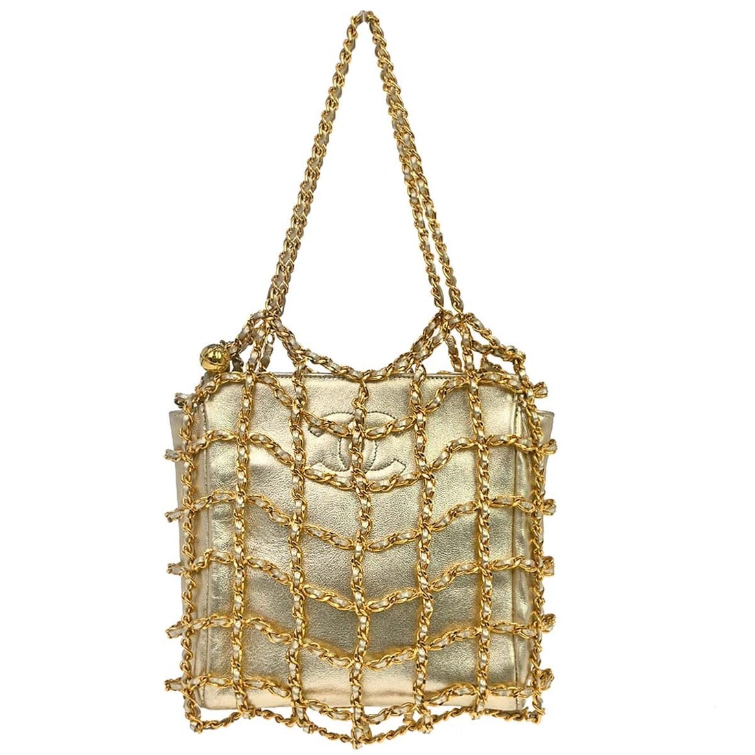 CHANEL Gold Lambskin Top Handle Bag Caged Chain (1 of 15)