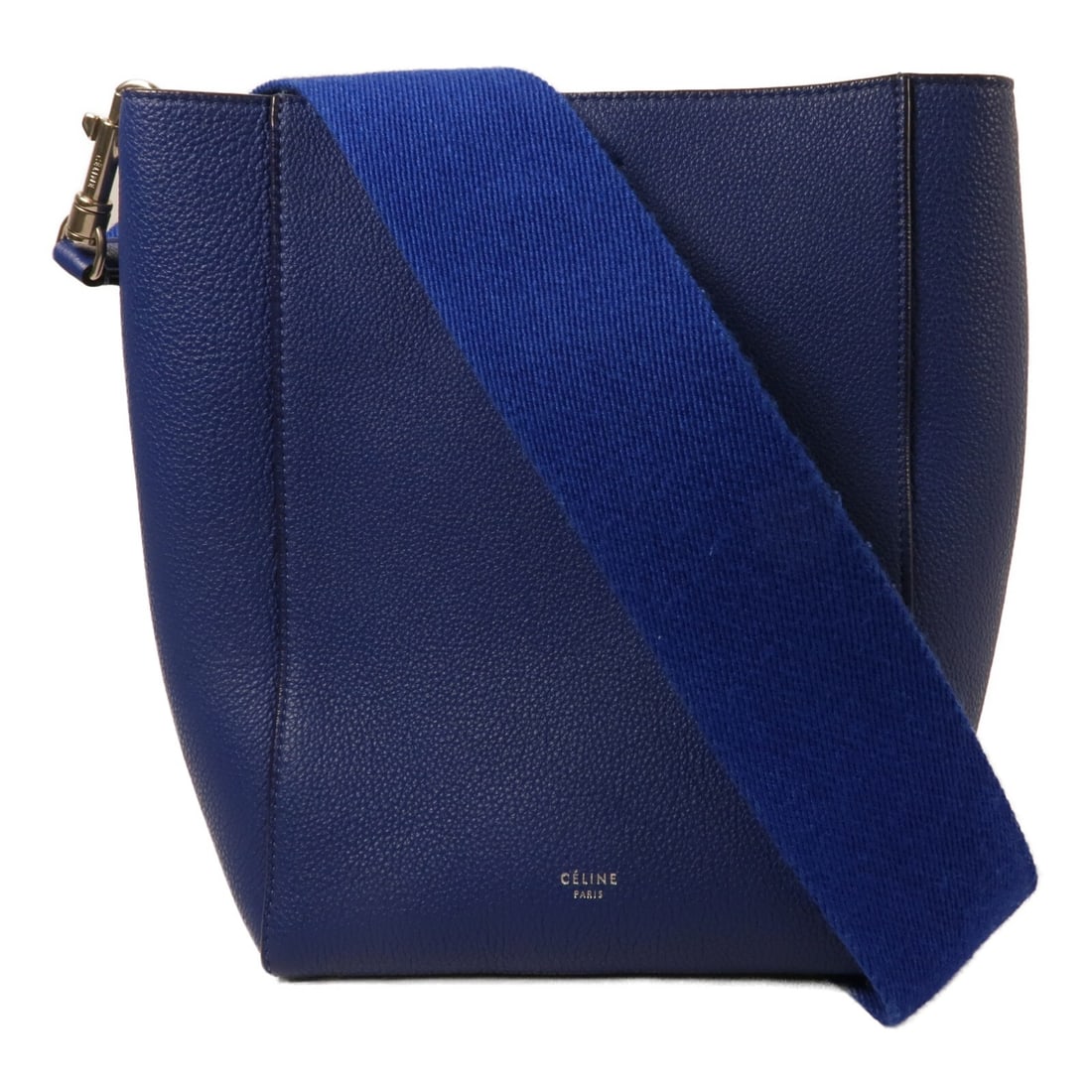 CELINE Sangle Bucket Blue Calfskin Shoulder Bag: CELINE Sangle Bucket Blue Calfskin Shoulder Bag This CELINE Sangle Bucket Small Shoulder Bag features a stylish blue calfskin leather exterior and is designed for women. The bag offers a compact yet f