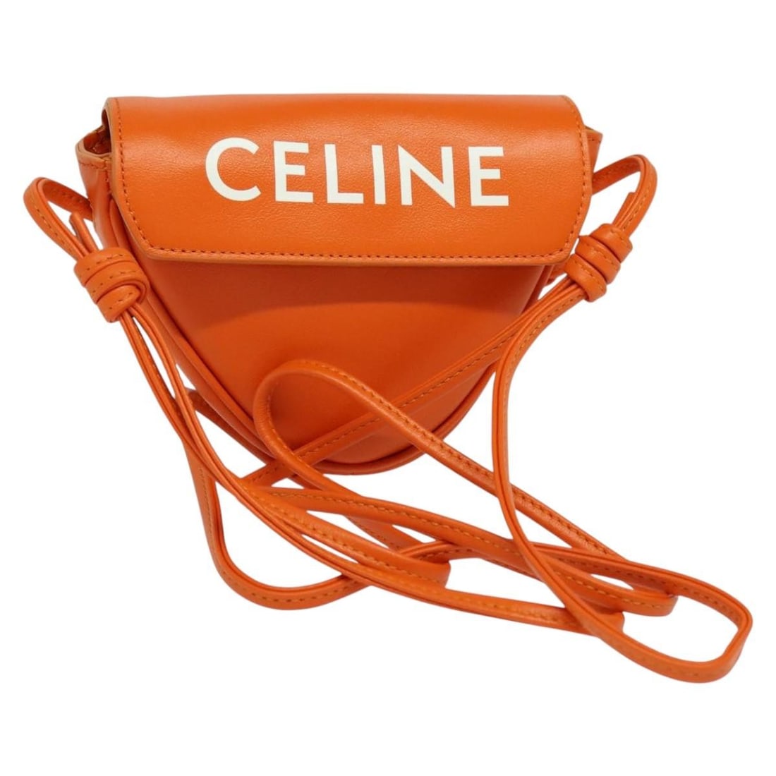 Celine Orange Leather Triangle Shoulder Bag with Dust Bag and Box: Celine Orange Leather Triangle Shoulder Bag with Dust Bag and Box This CELINE Triangle Shoulder Bag features a compact, structured silhouette crafted from orange leather. Designed for women, it includ