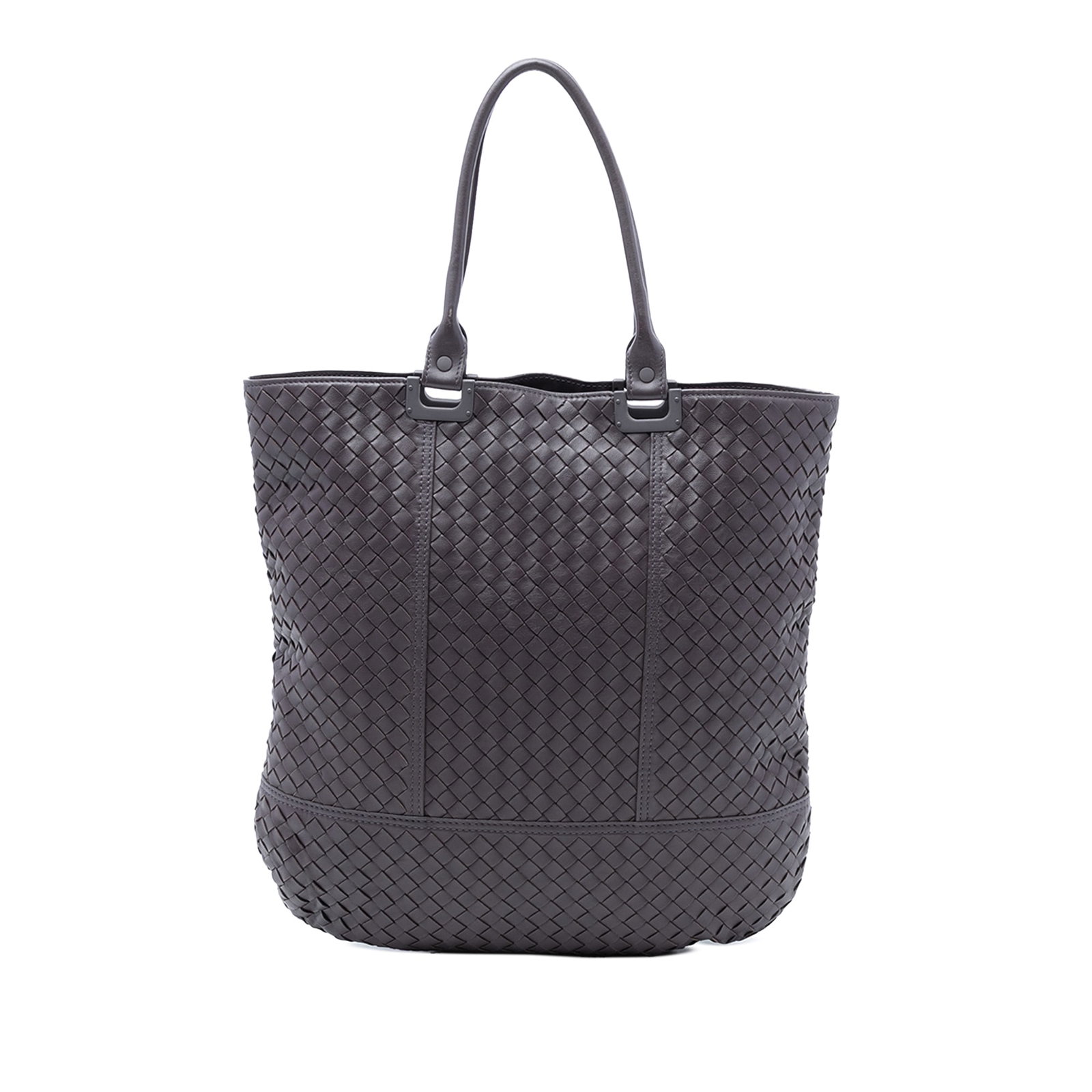 Purple Nappa Leather Woven Tote by Bottega Veneta: Purple Nappa Leather Woven Tote by Bottega Veneta This Bottega Veneta Nappa Intrecciato Tote features a signature woven nappa leather body in purple, complemented by rolled leather handles and a top z