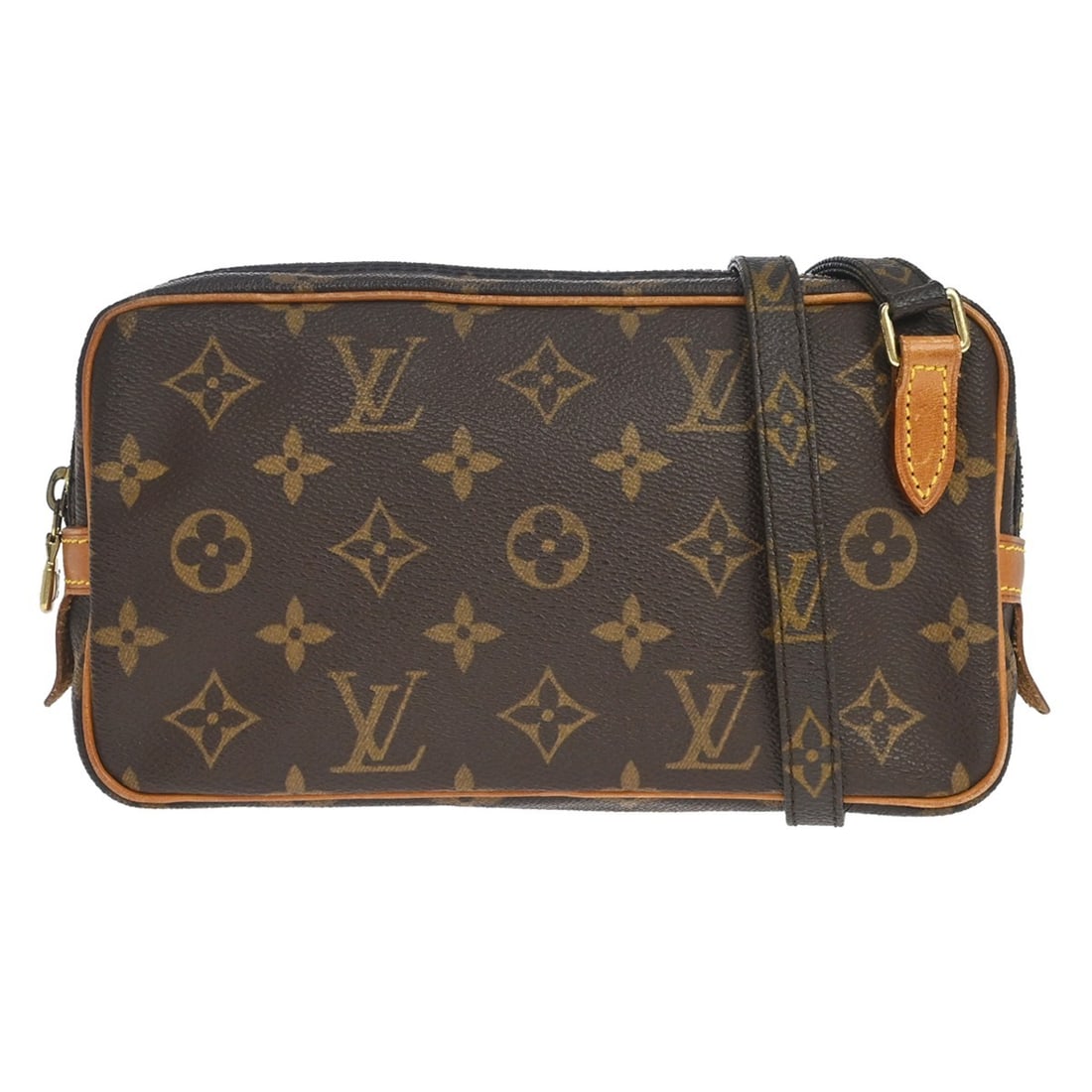 Louis Vuitton Marly Monogram Crossbody Bag M51828: Louis Vuitton Marly Monogram Crossbody Bag M51828 This Louis Vuitton Marly Bandouliere shoulder bag features the iconic Monogram pattern on brown leather, complemented by a brown canvas lining. Design