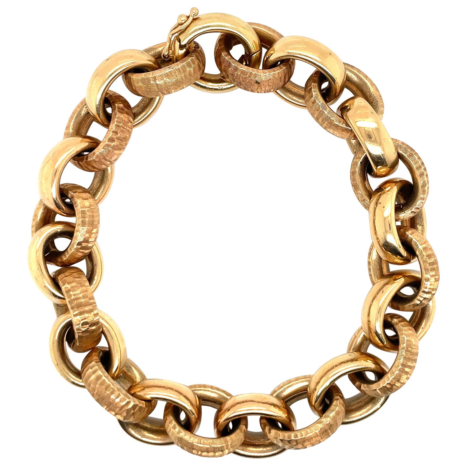 Harbor Diamonds 14K Rose Gold Polished Hammered Link Bracelet Made in Italy: Harbor Diamonds 14K Rose Gold Polished Hammered Link Bracelet Made in Italy Crafted from exquisite 14 Karat Rose Gold, this contemporary link bracelet showcases a unique combination of polished and ha