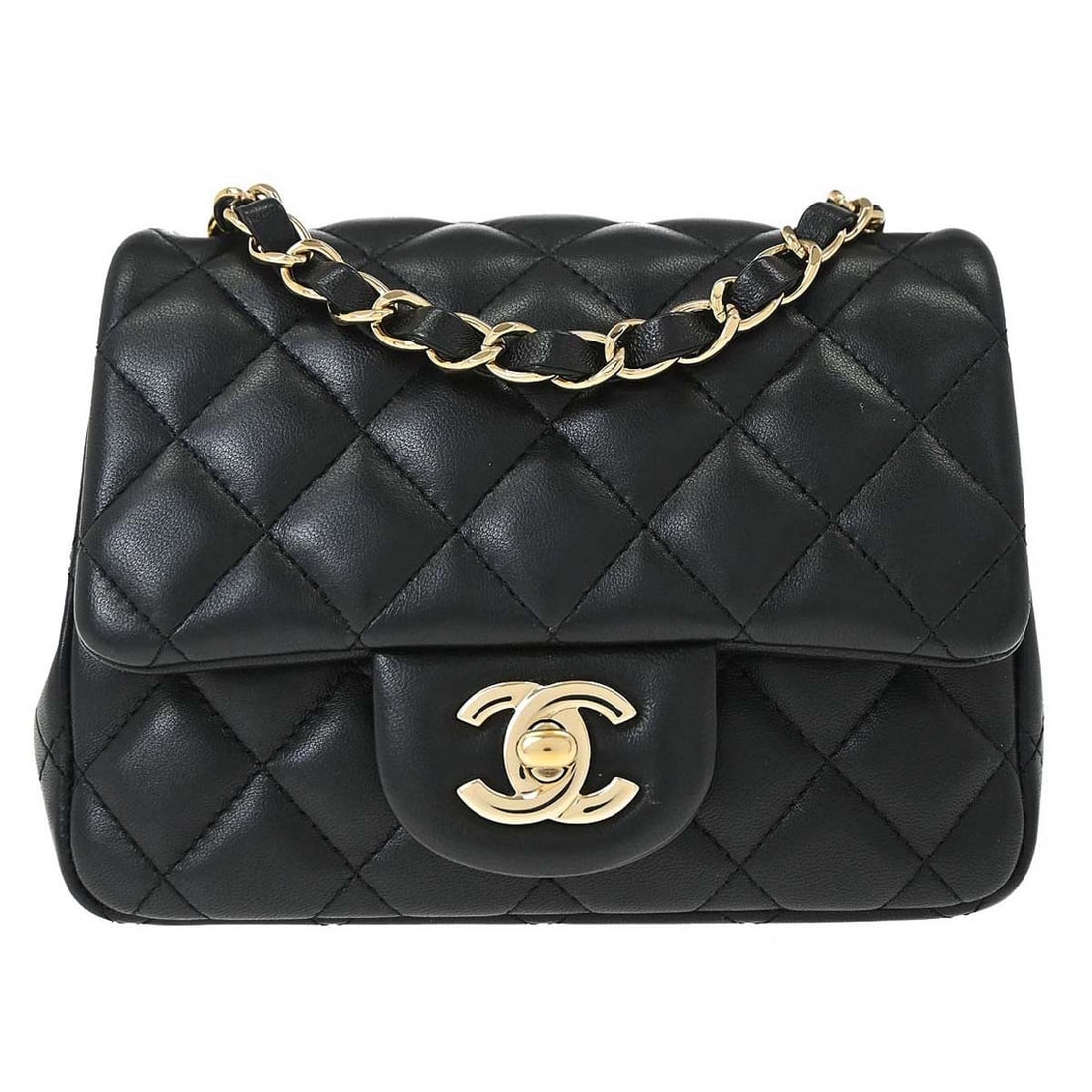 CHANEL Classic Flap black lambskin crossbody bag: CHANEL Classic Flap black lambskin crossbody bag This Chanel Mini Classic Square Flap Shoulder Bag is crafted from black lambskin leather with a quilted matelasse pattern. It features a flap closure w