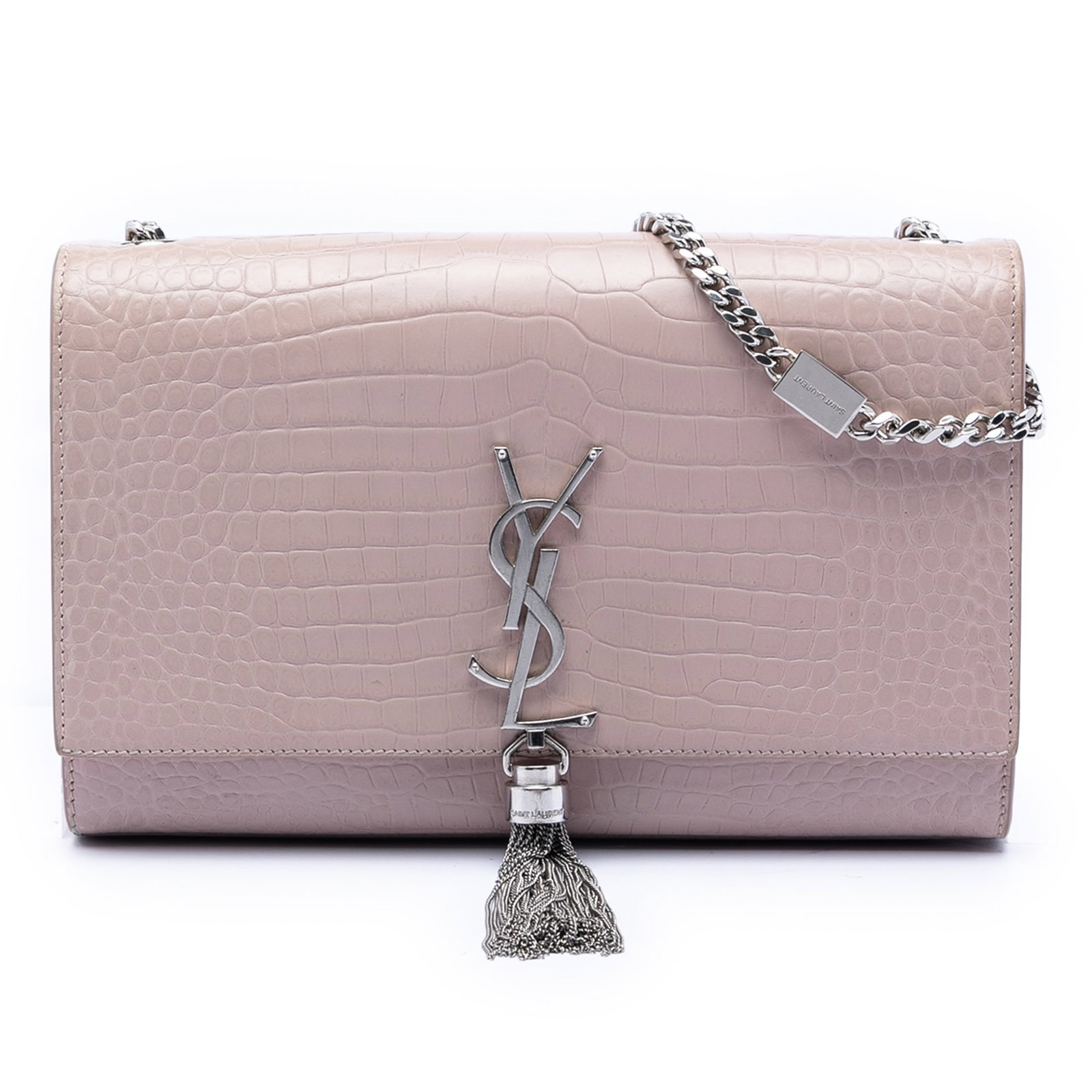 Pink Leather Kate Crossbody with Croc Embossed Finish and Tassel by Saint Laurent (1 of 6)