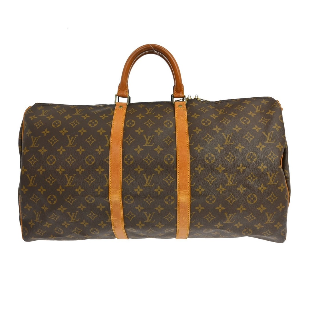 Louis Vuitton Keepall 55 Monogram Duffle Travel Bag: Louis Vuitton Keepall 55 Monogram Duffle Travel Bag This Louis Vuitton Keepall 55 travel handbag features the iconic monogram canvas with leather trim and double beige leather handles. Designed in an 