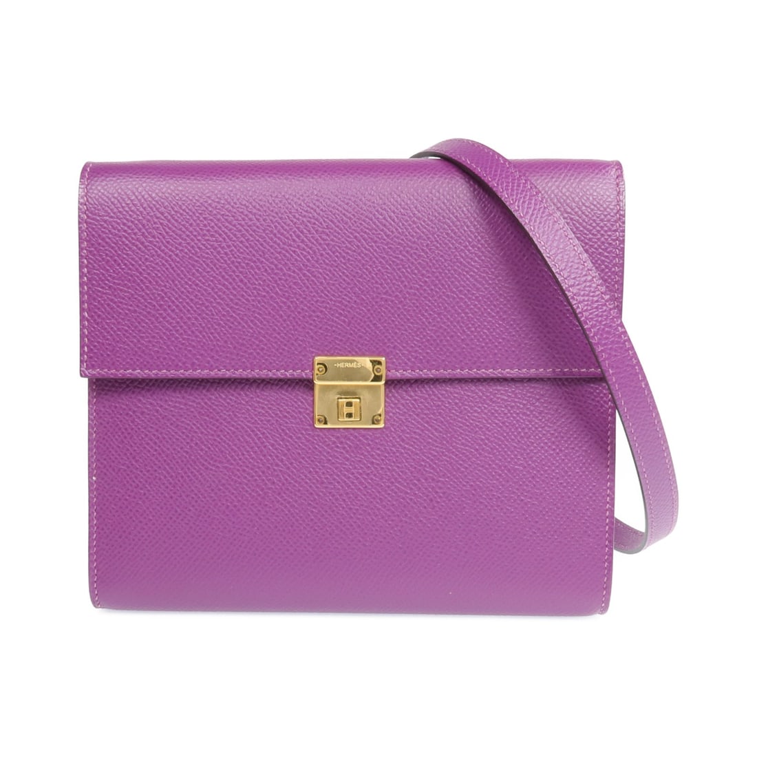 Hermes Anemone Epsom Clic 16 Purple Calfskin Shoulder Bag with Gold Hardware: Hermes Anemone Epsom Clic 16 Purple Calfskin Shoulder Bag with Gold Hardware This Hermes Clic 16 shoulder bag features a sleek silhouette crafted from Epsom calfskin in a striking purple shade. Made i
