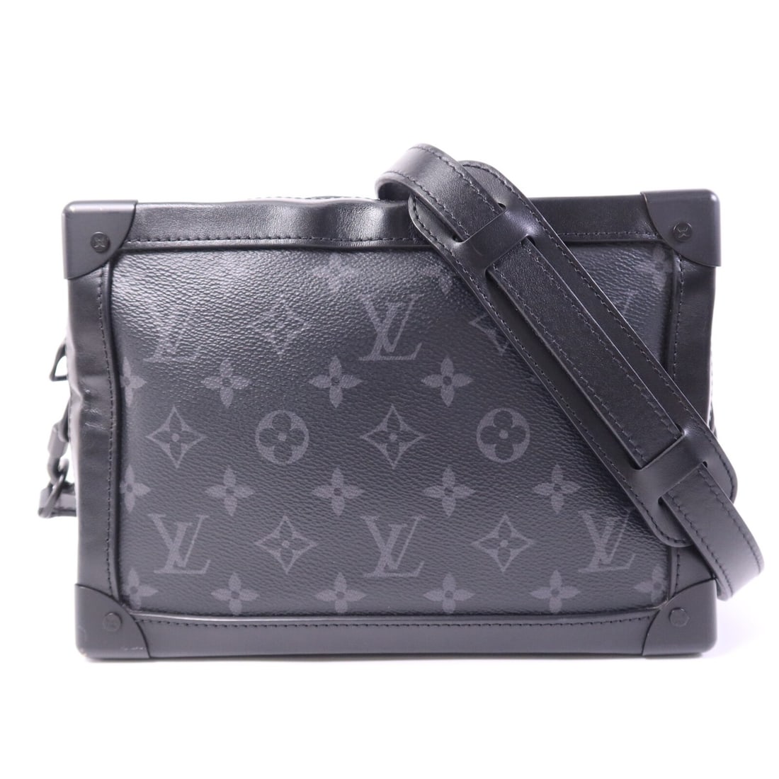 Louis Vuitton Monogram Eclipse Soft Trunk Black Mens Shoulder Bag M44730: Louis Vuitton Monogram Eclipse Soft Trunk Black Mens Shoulder Bag M44730 This Louis Vuitton Soft Trunk shoulder bag features the iconic Monogram Eclipse design in black PVC coated canvas. Designed for