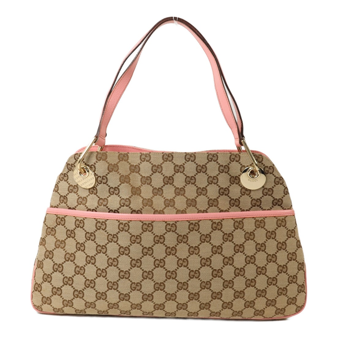Gucci GG Canvas Brown Pink Shoulder Bag GHW: Gucci GG Canvas Brown Pink Shoulder Bag GHW This GUCCI GG shoulder bag features a classic brown and pink color scheme with the iconic GG canvas exterior. Designed for women, the bag offers a stylish a