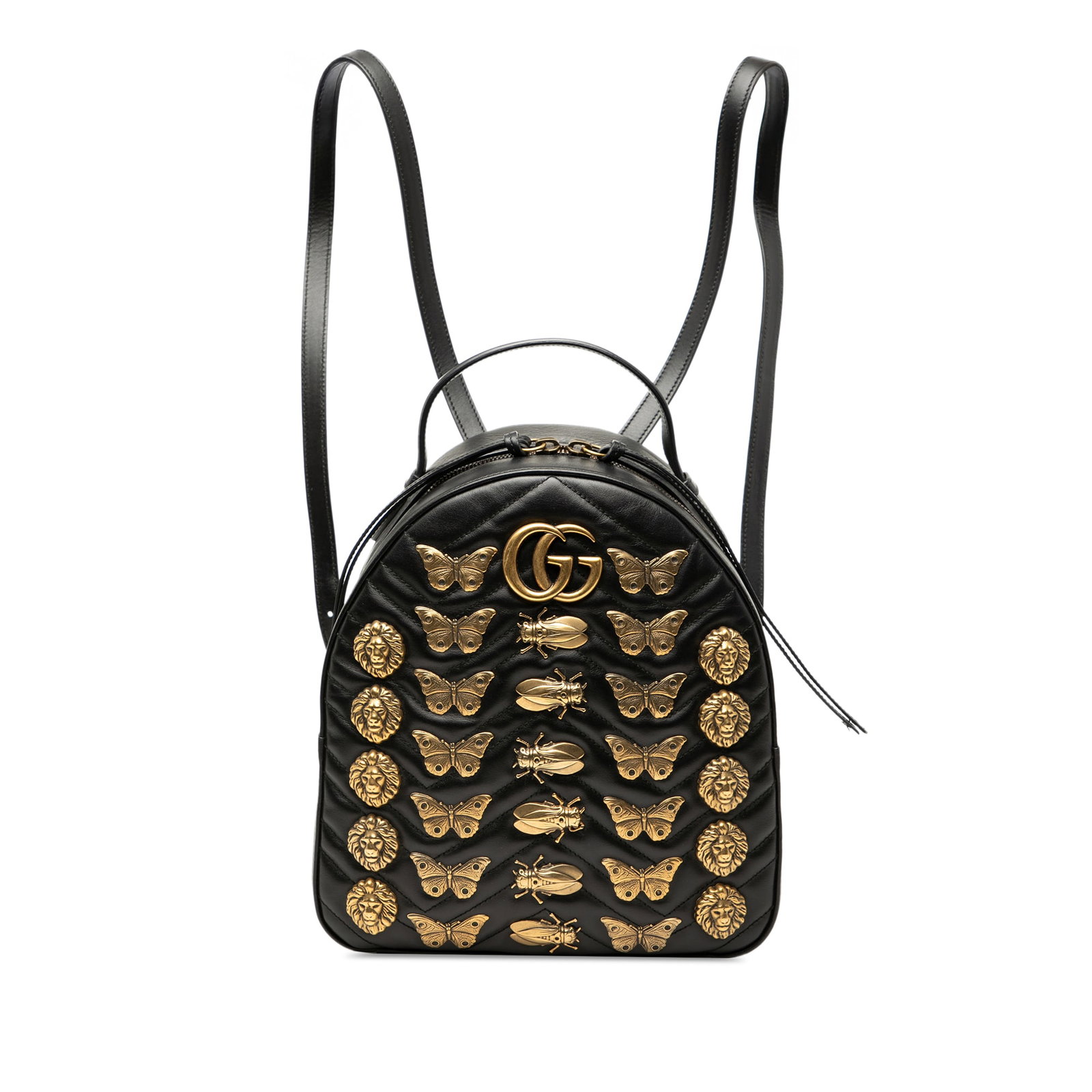 Gucci Small GG Marmont Matelasse Leather Animalier Backpack Black: Gucci Small GG Marmont Matelasse Leather Animalier Backpack Black Introducing the Gucci Small GG Marmont Matelasse Leather Animalier Backpack, a stylish and functional accessory crafted from high-qual
