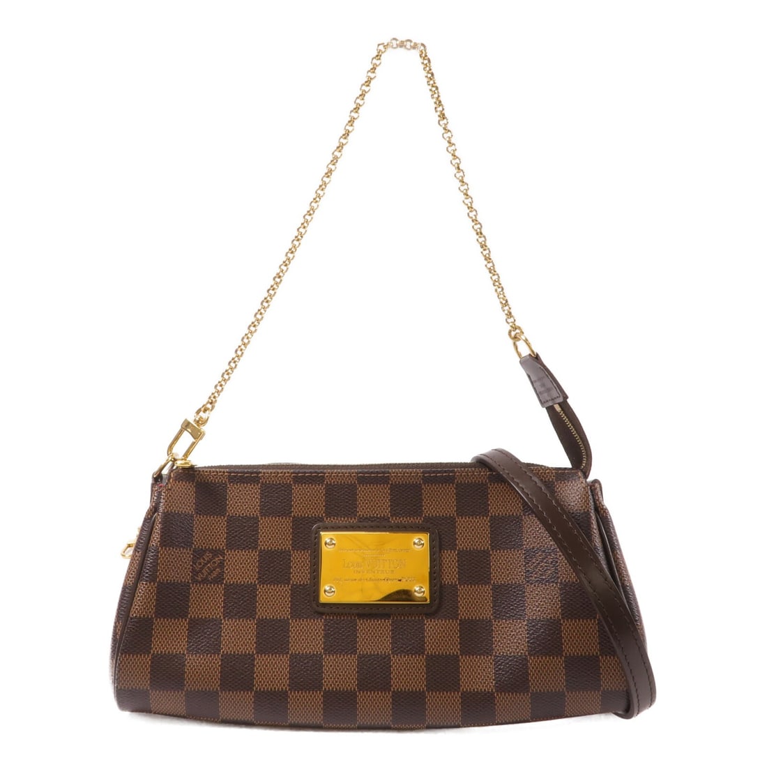 Louis Vuitton Eva Damier Brown 2 Way Shoulder Bag N55213 GHW: Louis Vuitton Eva Damier Brown 2 Way Shoulder Bag N55213 GHW This Louis Vuitton Eva 2 Way Shoulder Bag features the signature Damier pattern in brown PVC coated canvas. Designed for versatility, it ca