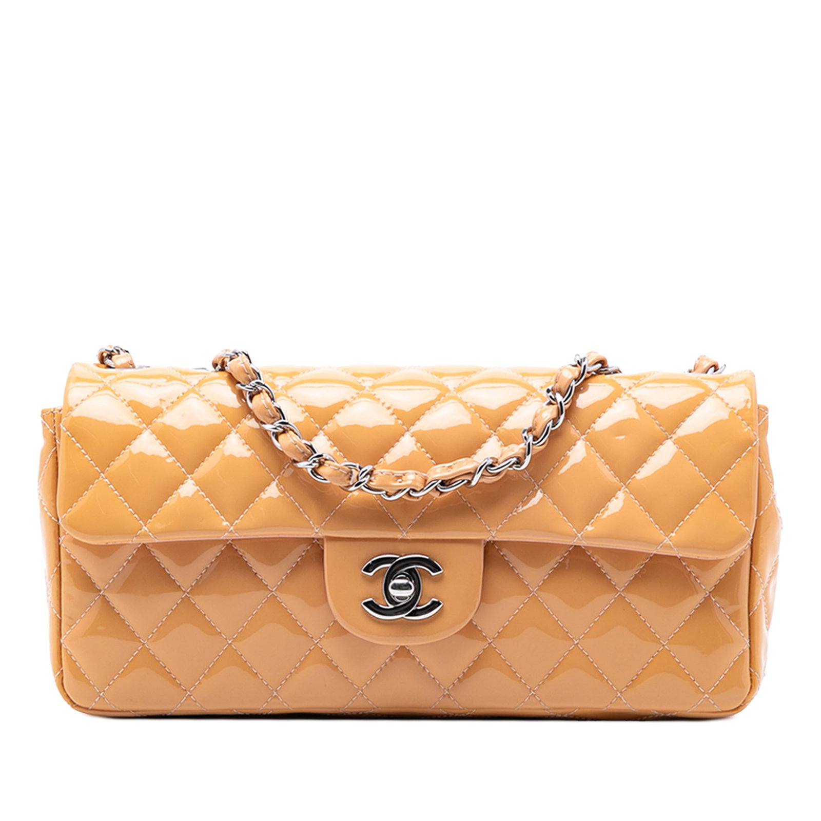 Chanel Classic East West Quilted Brown Patent Leather Flap Bag (1 of 7)