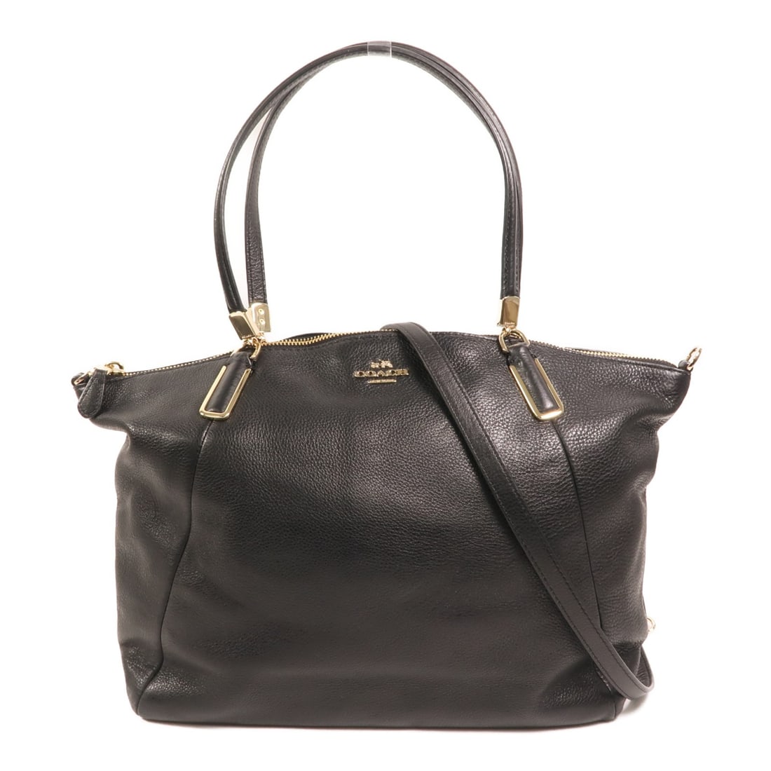 Coach Black Calfskin 2 Way Shoulder Bag with Gold Hardware: Coach Black Calfskin 2 Way Shoulder Bag with Gold Hardware This COACH 2-way shoulder bag is crafted from black calfskin leather and features gold tone hardware. Designed for versatile carrying, it off