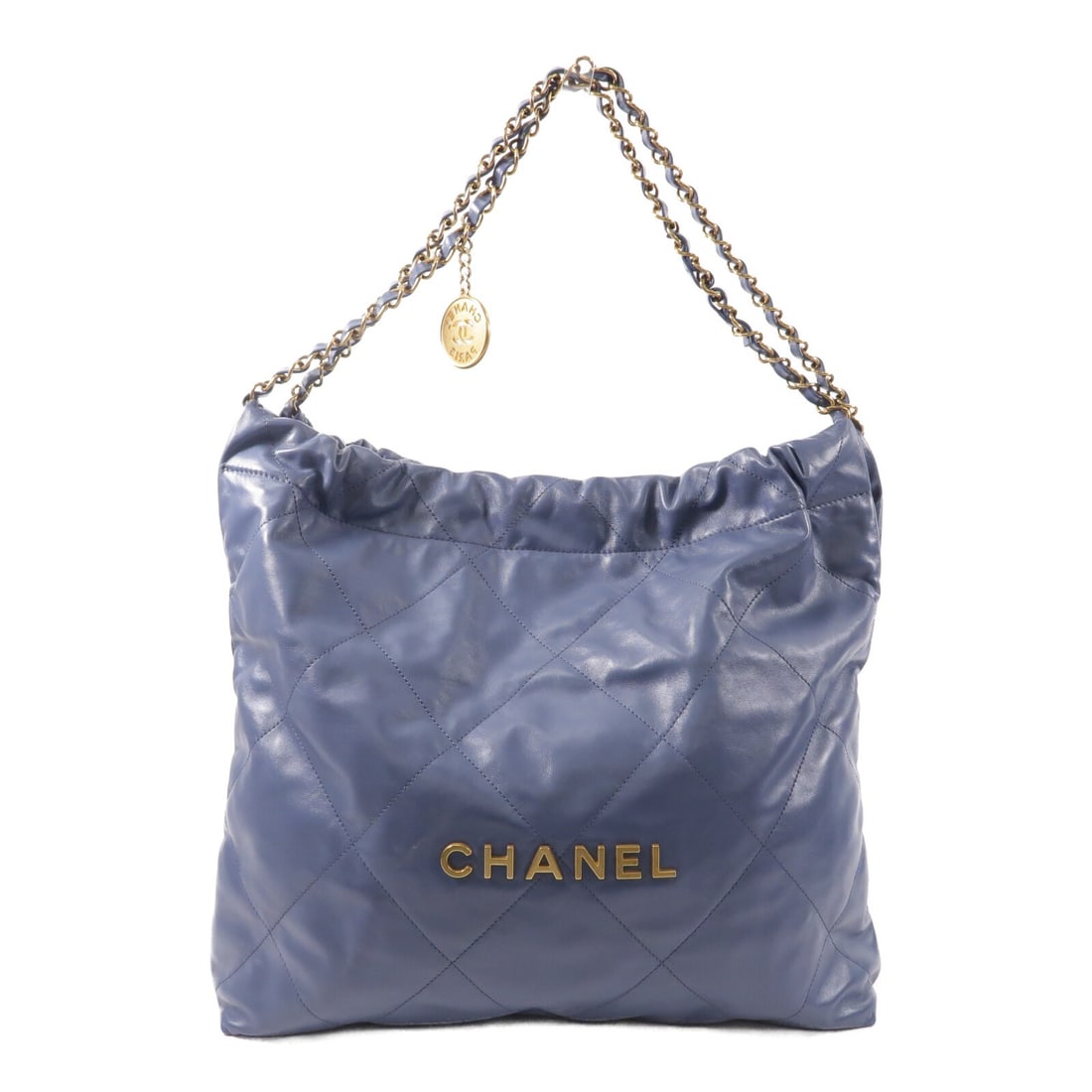 CHANEL Chanel 22 Small Blue Calfskin Shoulder Bag GHW: CHANEL Chanel 22 Small Blue Calfskin Shoulder Bag GHW This CHANEL 22 Small Chain Shoulder Bag features a classic blue calfskin leather exterior, complemented by gold-tone hardware. Designed for women,