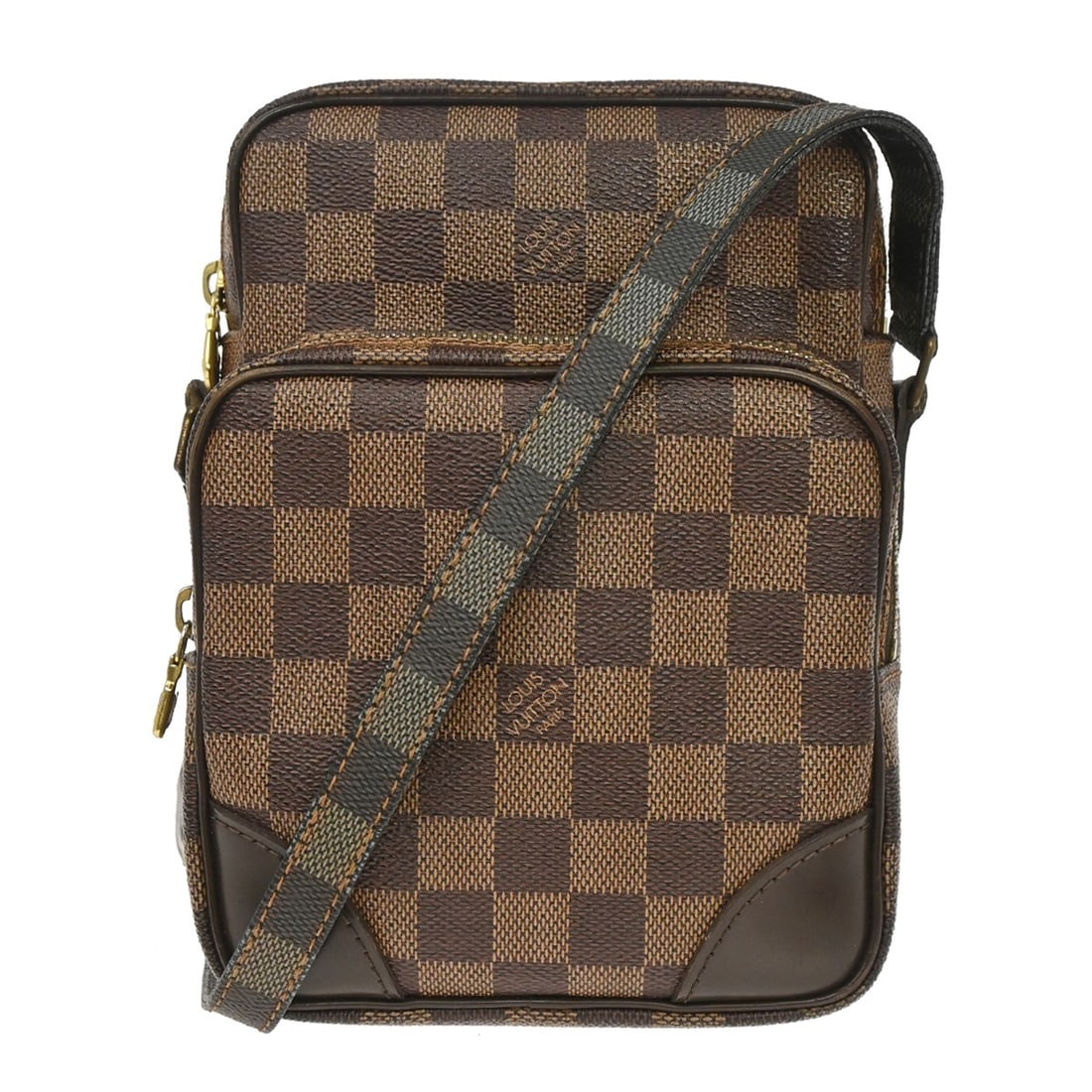 Louis Vuitton Amazon Damier Canvas Crossbody Bag Gold-Plated Hardware: Louis Vuitton Amazon Damier Canvas Crossbody Bag Gold-Plated Hardware This Louis Vuitton Damier Amazon crossbody shoulder bag features a classic brown Damier canvas exterior with leather trim and gold