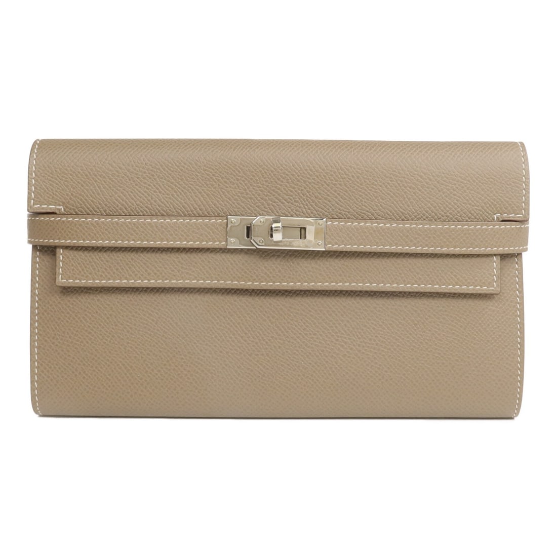 Hermes Kelly Wallet Epsom Leather Etoupe Bifold Purse: Hermes Kelly Wallet Epsom Leather Etoupe Bifold Purse This Hermes Kelly wallet is crafted from Epsom calfskin leather in a sophisticated gray color. Designed as a bifold purse, it features a sleek and