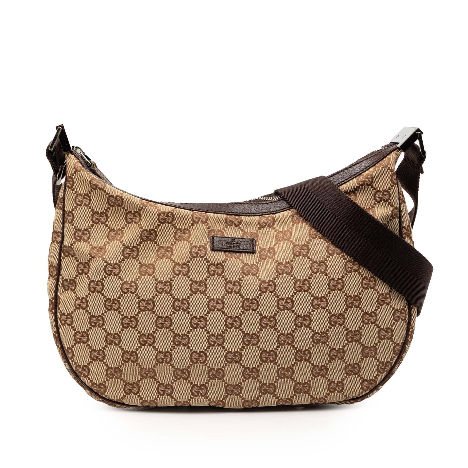 Beige GG Canvas Crossbody Bag with Leather Trim by Gucci: Beige GG Canvas Crossbody Bag with Leather Trim by Gucci This Gucci GG Canvas Crossbody bag features a beige canvas body with leather trim, a flat shoulder strap, a top zip closure, and interior zip a
