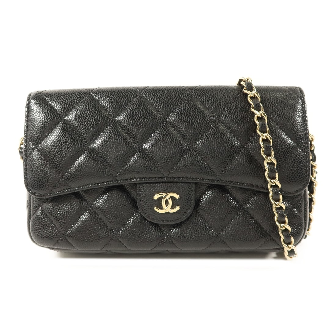 Chanel Black Calfskin CC AP2096 Shoulder Phone Case with Gold Hardware: Chanel Black Calfskin CC AP2096 Shoulder Phone Case with Gold Hardware Chic and elegant, this CHANEL shoulder bag features black calfskin leather and gold-tone CC hardware. Designed for women, it offe