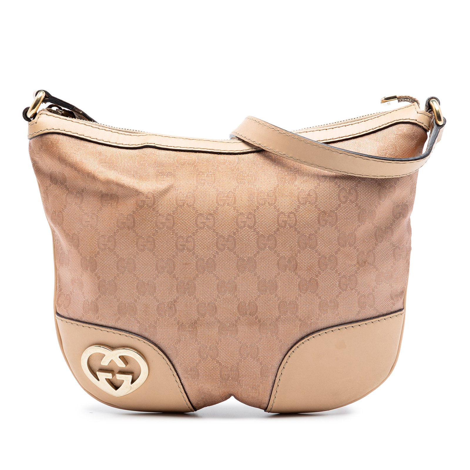Gucci GG Canvas Lovely brown crossbody bag: Gucci GG Canvas Lovely brown crossbody bag This Gucci GG Canvas Lovely Crossbody bag features a brown canvas body with leather trim, an adjustable flat leather strap, a top zip closure, and an interio