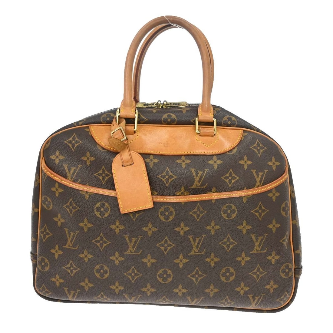 Louis Vuitton Deauville Monogram Canvas Vanity Bag M47270: Louis Vuitton Deauville Monogram Canvas Vanity Bag M47270 This Louis Vuitton Deauville Bowling Vanity Handbag features the iconic monogram canvas with leather trim and double beige leather handles. Th