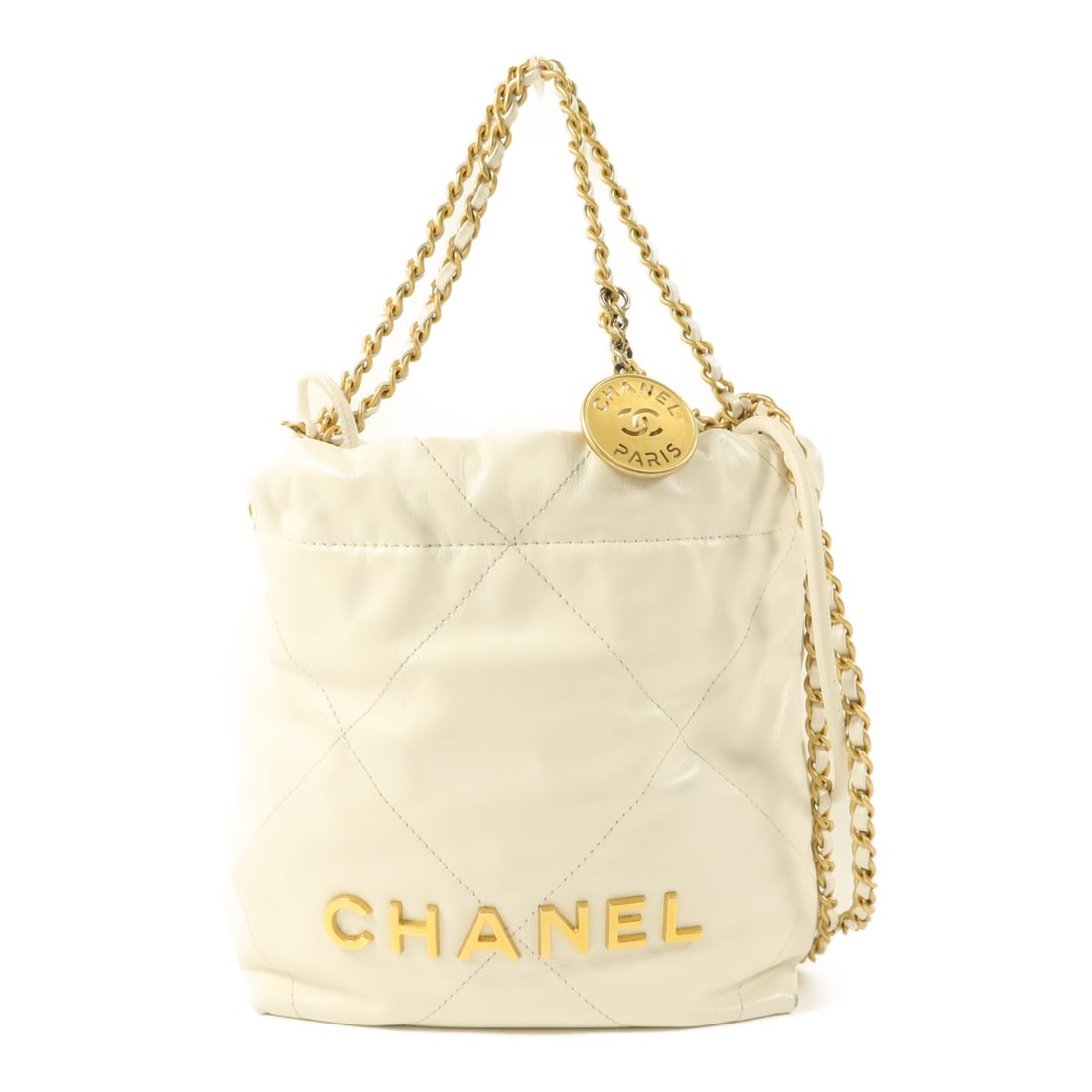 Chanel Mini 22 White Calfskin Shoulder Bag with Gold Tone CC Chain (1 of 18)