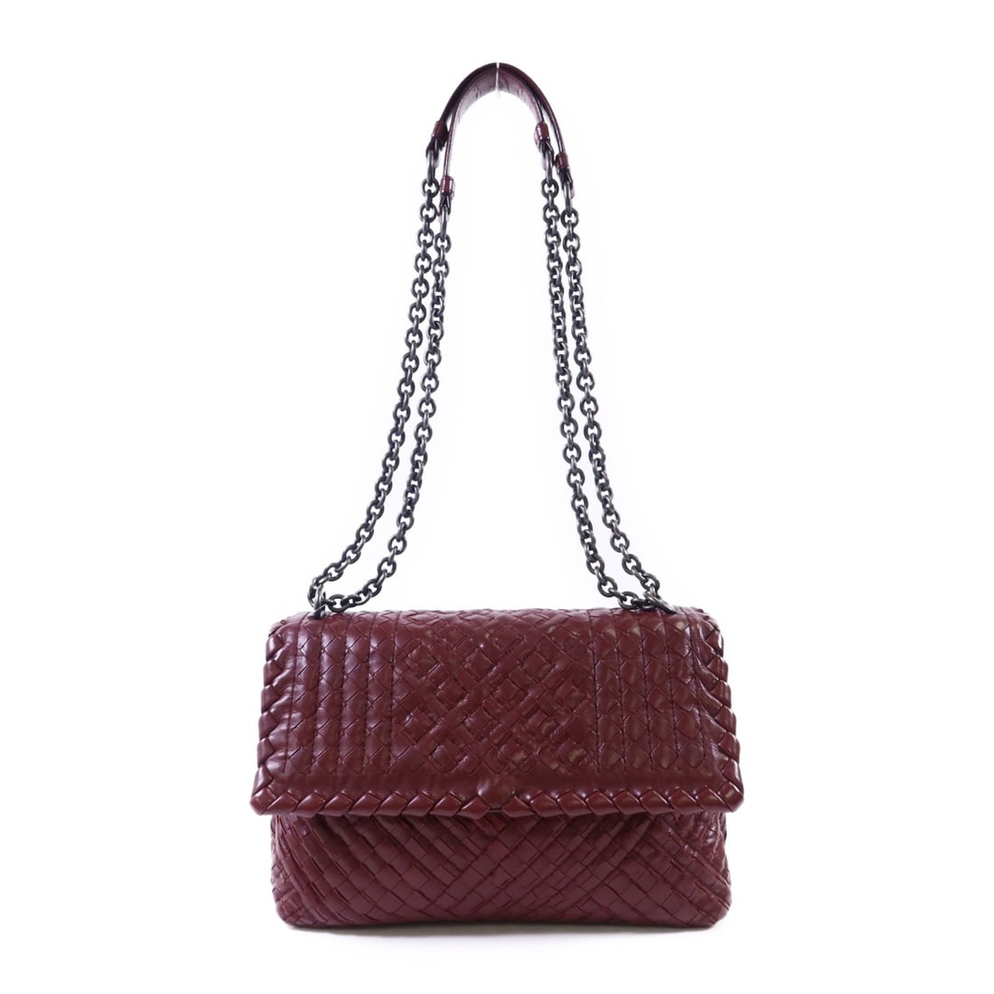 Bottega Veneta Red Intrecciato Calfskin Shoulder Bag: Bottega Veneta Red Intrecciato Calfskin Shoulder Bag This Bottega Veneta shoulder bag features the brand's signature Intrecciato woven leather design in a striking red color. Crafted from high-quality