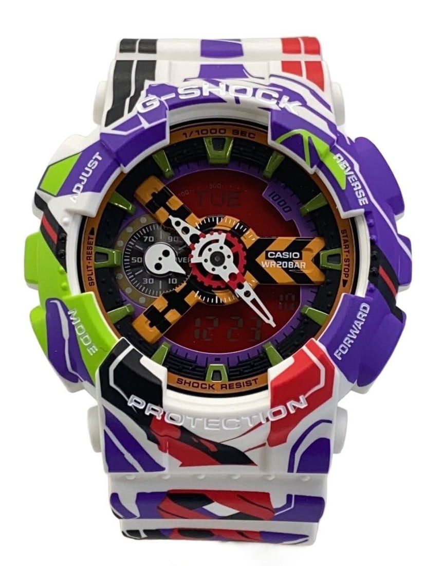 CASIO GA-110EVA30 Evangelion men's wristwatch: CASIO GA-110EVA30 Evangelion men's wristwatch This CASIO Evangelion Collaboration GA-110EVA30 men's wristwatch features a multicolor design inspired by the iconic anime series. Made with rubber materi