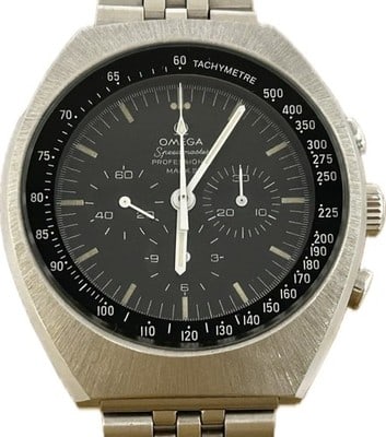 OMEGA Speedmaster Mark II 145.014 Stainless Steel Chronograph Watch: OMEGA Speedmaster Mark II 145.014 Stainless Steel Chronograph Watch This OMEGA Speedmaster Professional Mark II 145.014 is a men's wristwatch featuring a stainless steel case and band with a black dia