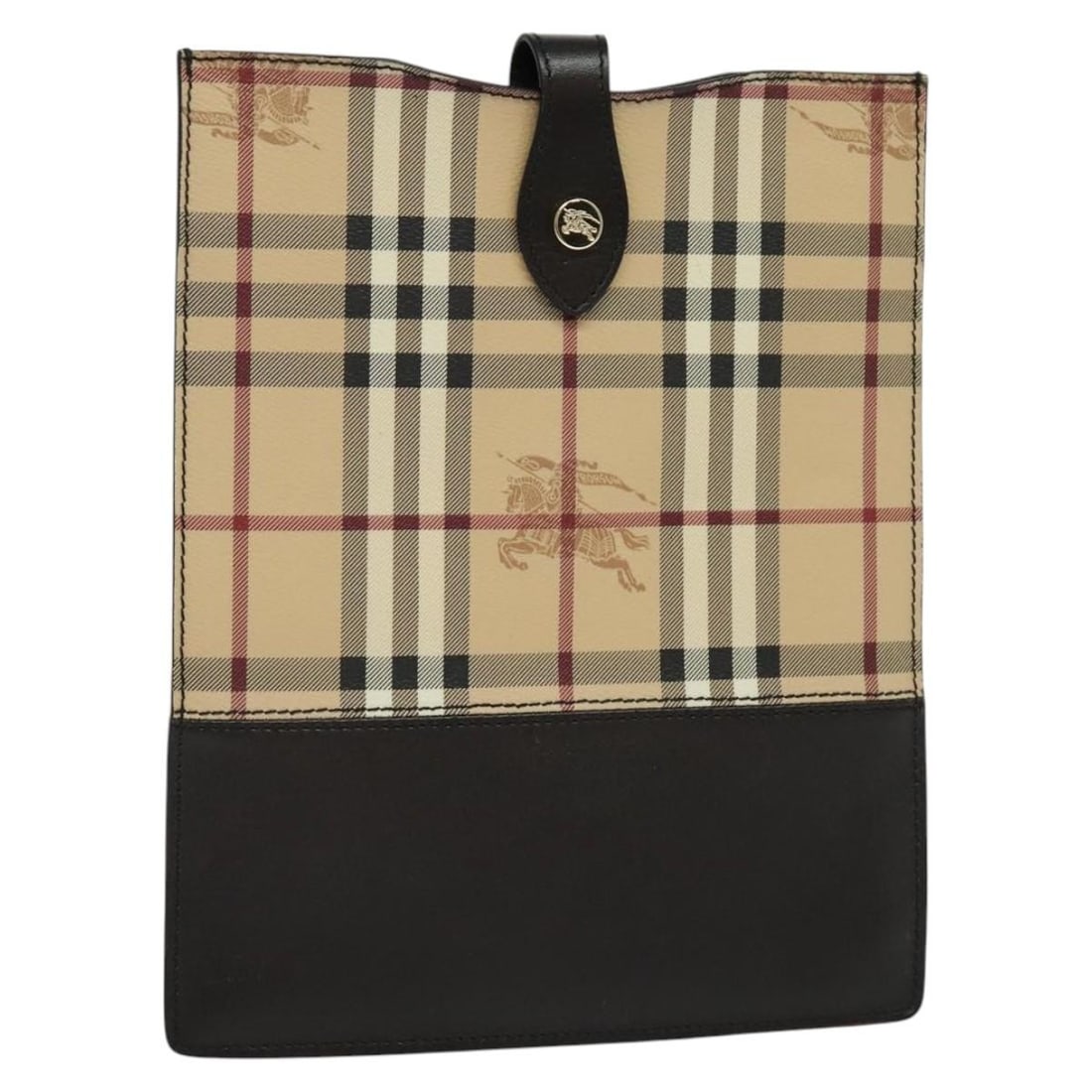 Beige and Gold PVC Nova Check iPad Sleeve by Burberry: Beige and Gold PVC Nova Check iPad Sleeve by Burberry This Burberry Nova Check iPad case is crafted from durable PVC leather in a beige and gold color scheme. Designed for women, it features the signa
