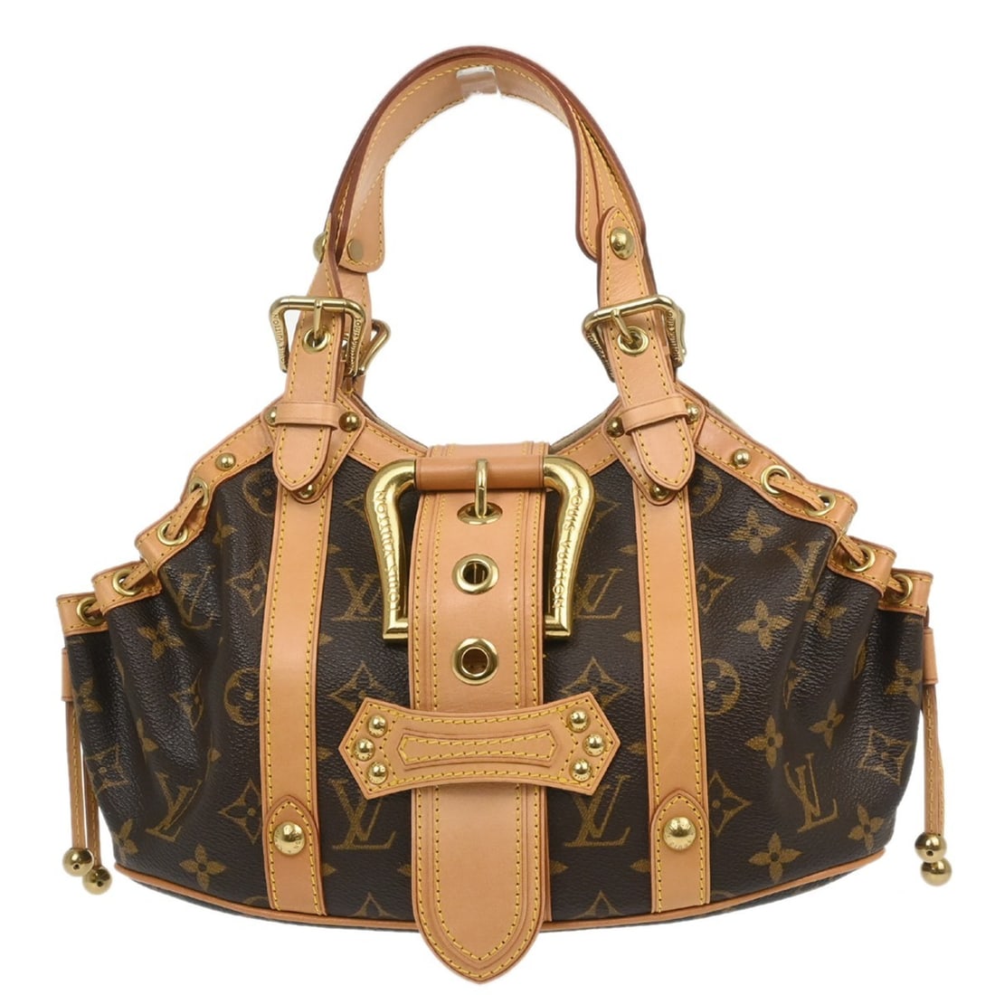 Louis Vuitton Theda PM Monogram Canvas Small Buckle Handbag Brown: Louis Vuitton Theda PM Monogram Canvas Small Buckle Handbag Brown This Louis Vuitton Theda PM handbag features the iconic monogram canvas leather in brown, complemented by double handles and buckle cl