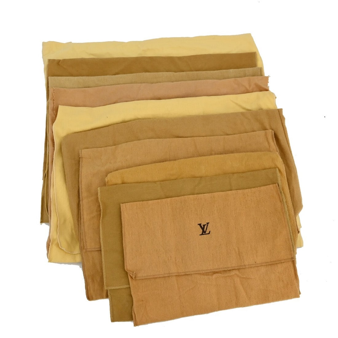 Set of 10 Louis Vuitton Brown Cotton Dust Bags Authentic: Set of 10 Louis Vuitton Brown Cotton Dust Bags Authentic This is a set of ten authentic Louis Vuitton dust bags crafted from 100% cotton in a brown and beige color scheme. Designed for unisex use, the