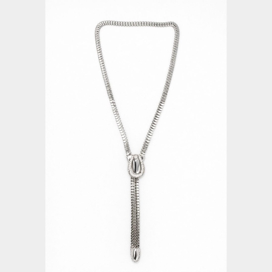 C'EST LAUDIER Diamond Zipper Necklace in 18K White Gold 28 Inch: C'EST LAUDIER Diamond Zipper Necklace in 18K White Gold 28 Inch This C'EST LAUDIER zipper necklace is crafted from 18K white gold and features approximately 110 diamonds with a total weight of about 3