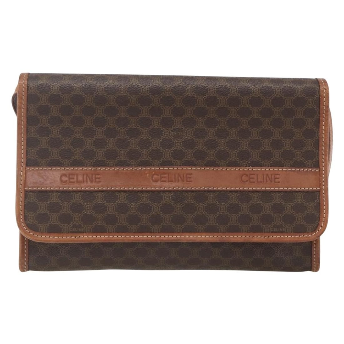 Vintage Macadam Canvas and Leather Shoulder Bag by Celine: Vintage Macadam Canvas and Leather Shoulder Bag by Celine This vintage Celine Macadam shoulder bag is crafted from brown canvas with leather accents. Designed for women, it features a compact size sui