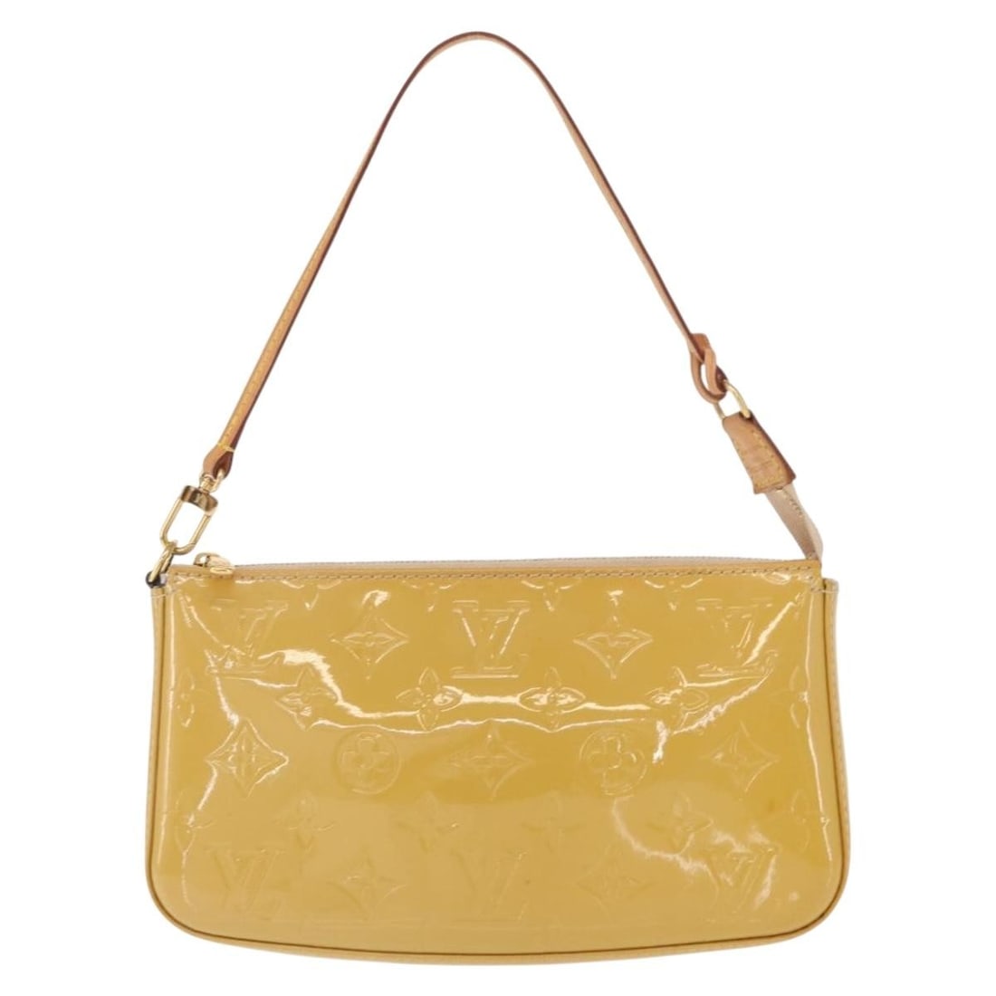 Louis Vuitton Yellow Patent Leather Pochette Accessoires NM Bag: Louis Vuitton Yellow Patent Leather Pochette Accessoires NM Bag This Louis Vuitton Pochette Accessoires NM is crafted from yellow Monogram Vernis patent leather and designed for women. Made in France,