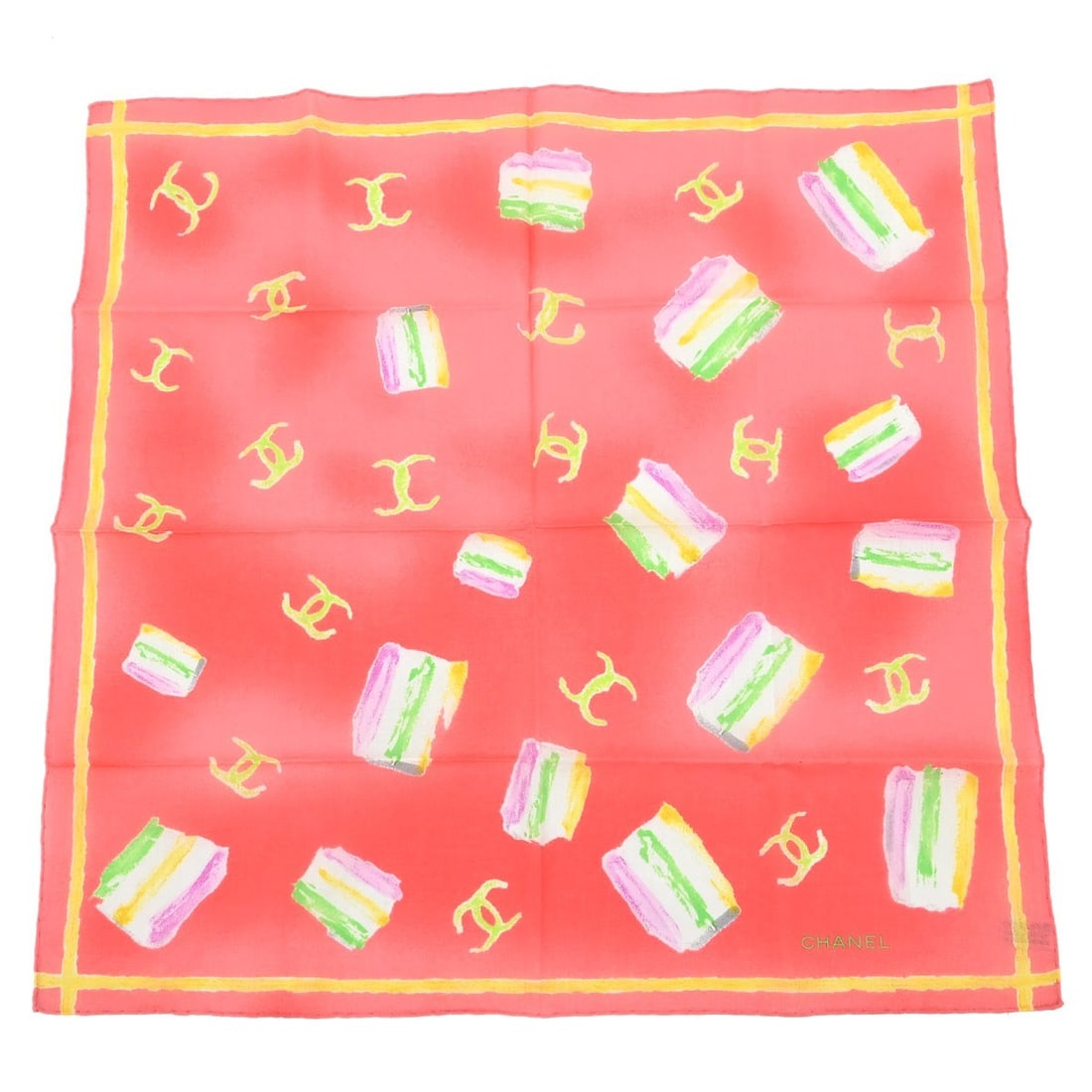 CHANEL Pink Cotton Women Scarf Italy: CHANEL Pink Cotton Women Scarf Italy This Chanel scarf is crafted from 100% cotton in a pink hue, designed for women. It features a small, handkerchief-style silhouette and is made in Italy. The scarf