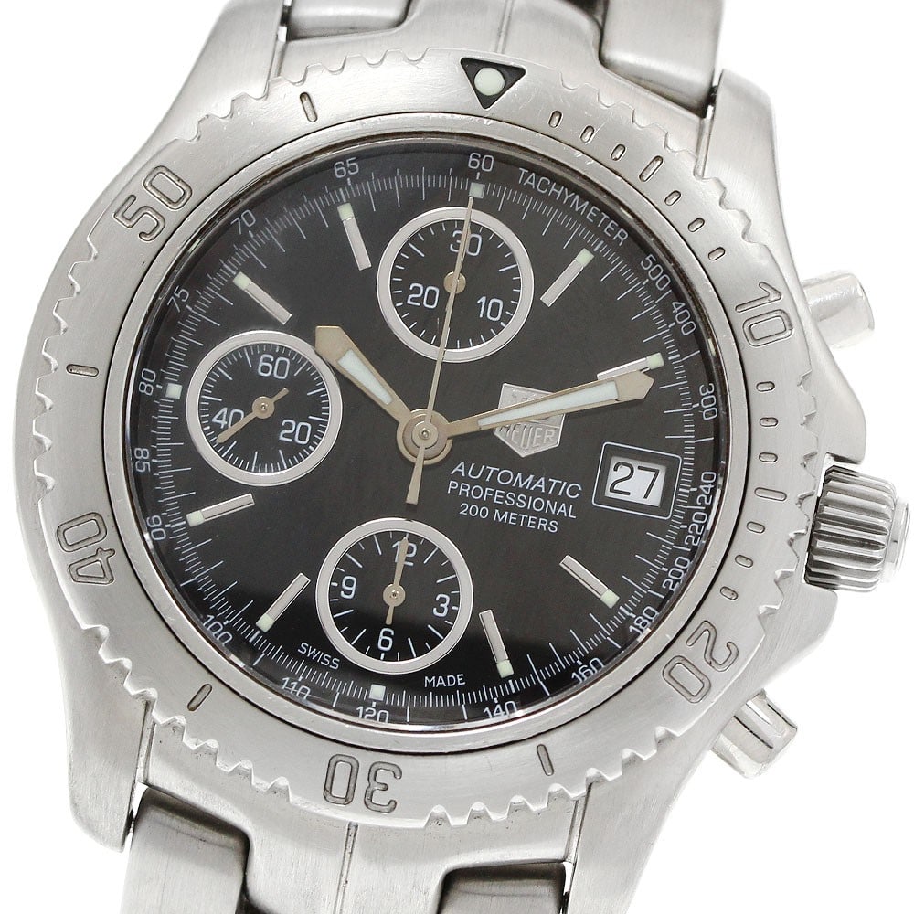 TAG Heuer Link CT2111 stainless steel automatic chronograph watch: TAG Heuer Link CT2111 stainless steel automatic chronograph watch This TAG Heuer Link Chronograph Date men's wristwatch features a stainless steel case and band with a black dial. The watch is powered