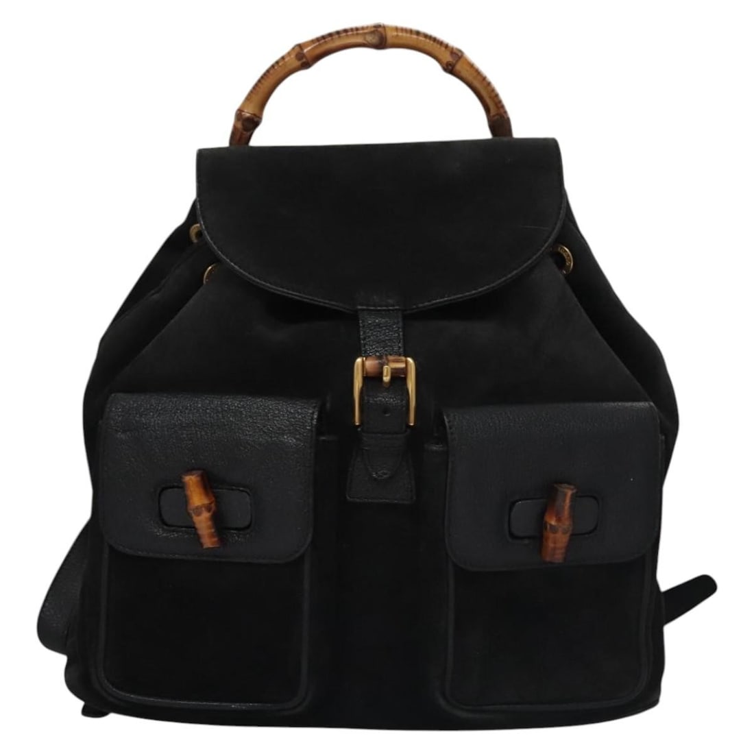 Gucci Black Suede Leather Vintage Bamboo Backpack Italy (1 of 18)