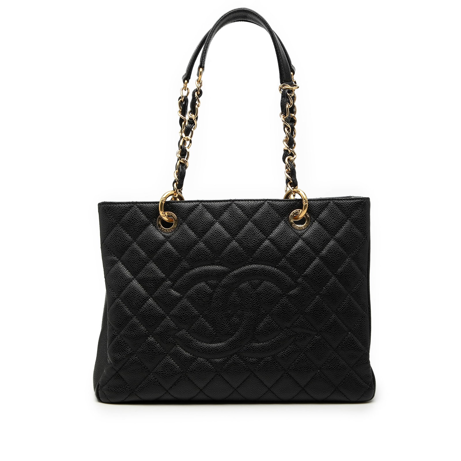 Chanel black caviar leather tote with chain straps (1 of 7)