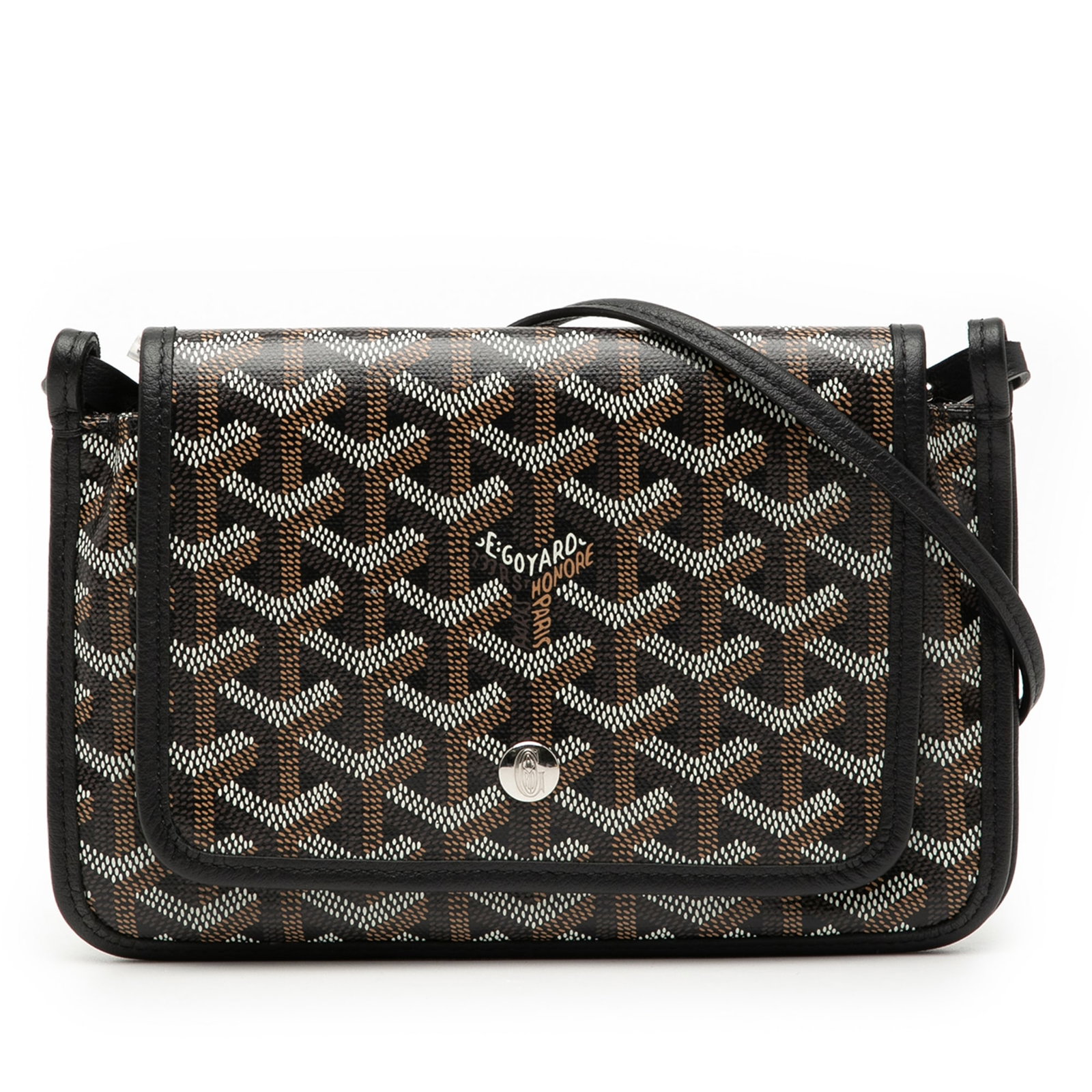 Goyard Plumet Wallet in Goyardine Coated Canvas with Snap Closure: Goyard Plumet Wallet in Goyardine Coated Canvas with Snap Closure This Goyardine Plumet Pocket Wallet features a coated canvas body with a signature pattern, a rolled leather strap, a front flap with 