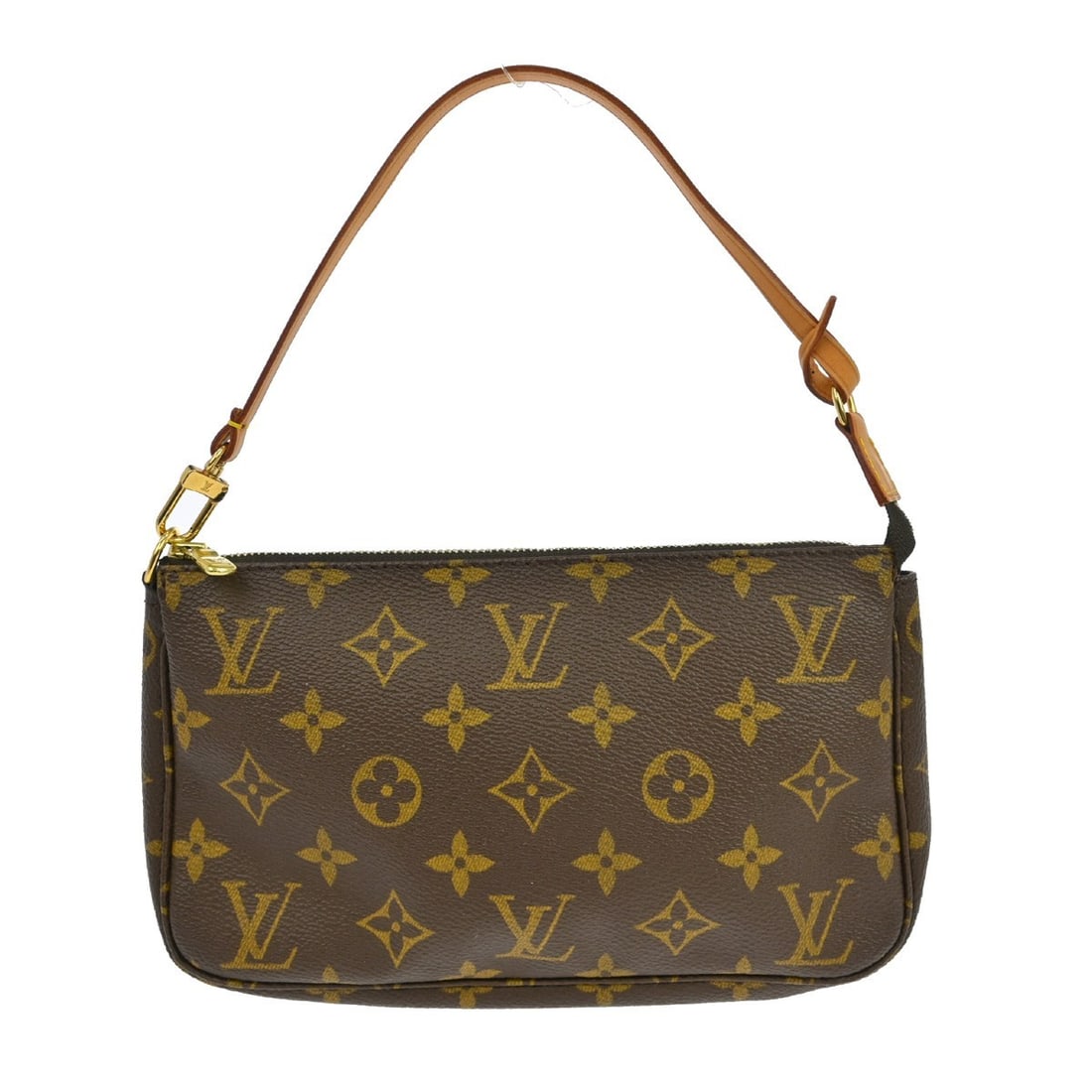 Louis Vuitton Monogram Pochette Accessoires Brown Canvas Pouch: Louis Vuitton Monogram Pochette Accessoires Brown Canvas Pouch This vintage Louis Vuitton Pochette Accessoires handbag features the iconic Monogram canvas leather exterior in brown. Designed with a zi