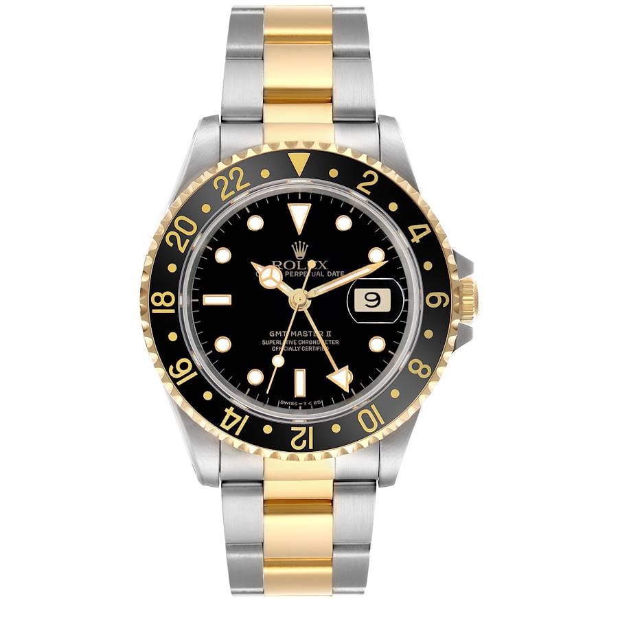Rolex GMT-Master II Ref 16713 Black Dial Oyster Bracelet Watch: Rolex GMT-Master II Ref 16713 Black Dial Oyster Bracelet Watch This Rolex GMT-Master II features a black dial and an aluminum bezel, paired with the signature Oyster bracelet. The watch is designed fo