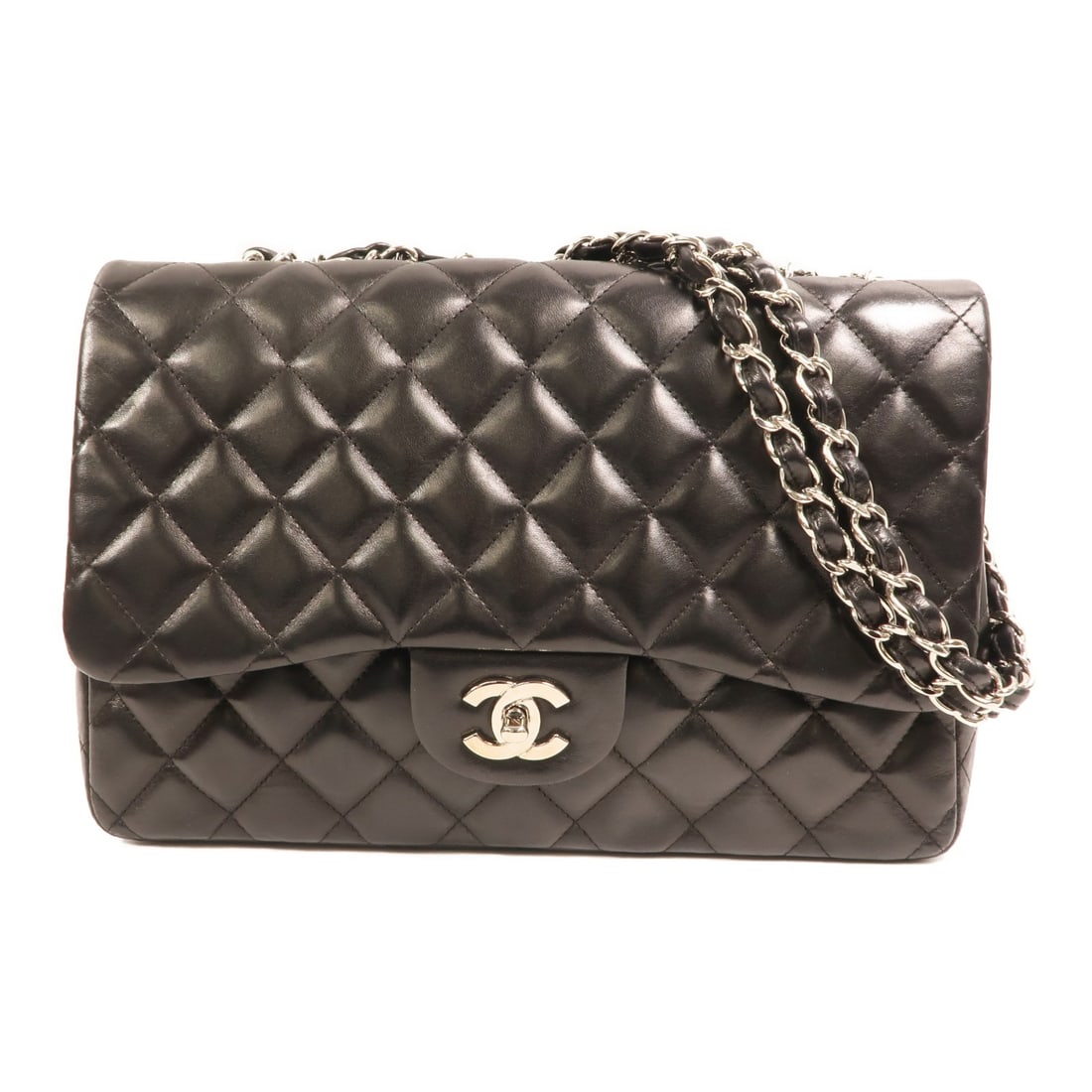 Black Lambskin Large Shoulder Bag CHANEL Classic Chain Silver Hardware: Black Lambskin Large Shoulder Bag CHANEL Classic Chain Silver Hardware This CHANEL Classic Chain Shoulder Bag features luxurious black lambskin leather with a sleek, large silhouette. Designed for wom