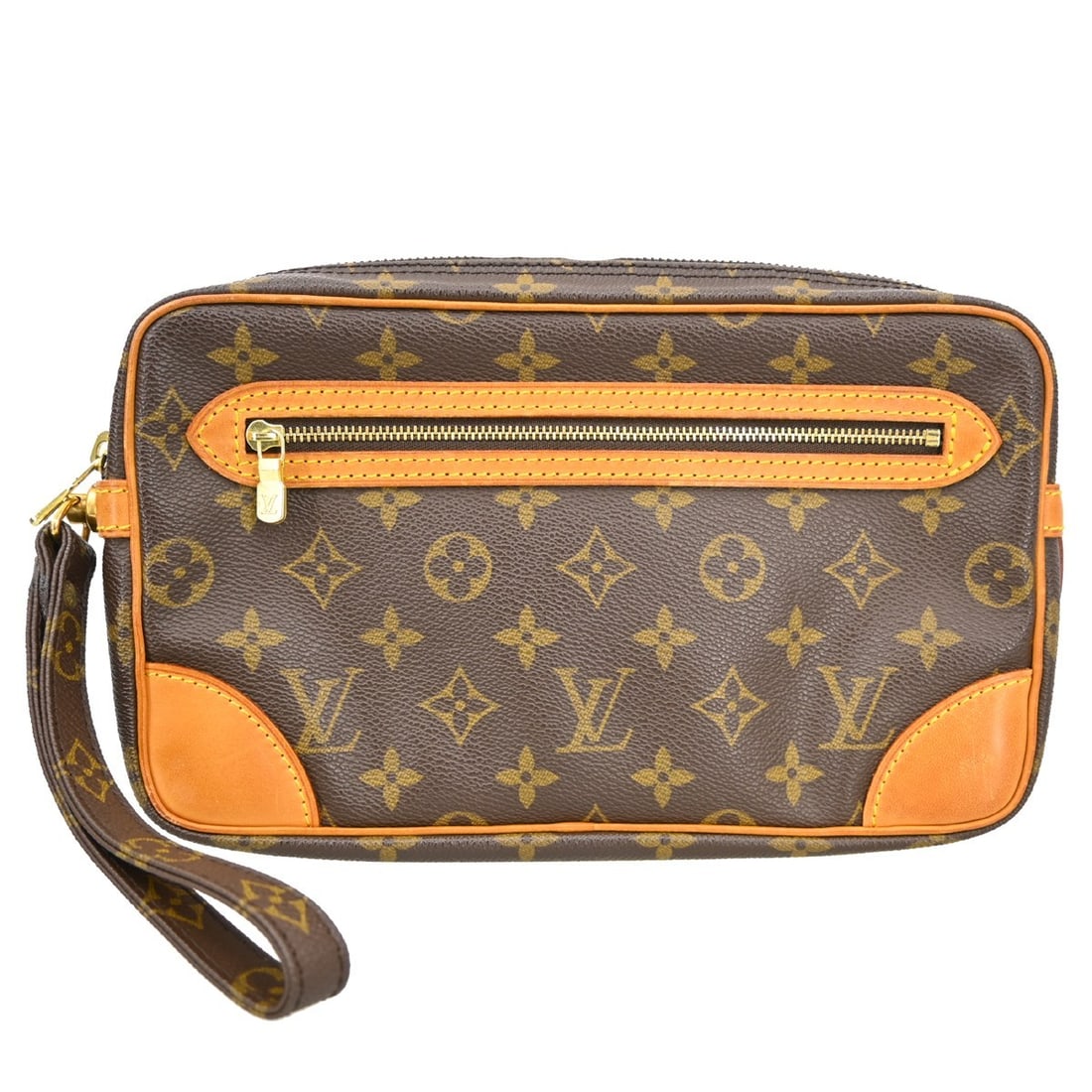 Louis Vuitton Monogram Leather Marly Dragonne Clutch Bag M51825: Louis Vuitton Monogram Leather Marly Dragonne Clutch Bag M51825 This Louis Vuitton Marly Dragonne GM clutch bag features the classic monogram pattern and is crafted from brown leather. Designed for ca