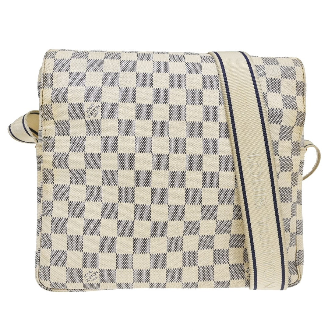 Louis Vuitton Naviglio Damier Azur shoulder bag N51189: Louis Vuitton Naviglio Damier Azur shoulder bag N51189 This Louis Vuitton Damier Azur Naviglio shoulder bag features a check pattern and is crafted from Damier canvas leather with Alcantara lining. Th